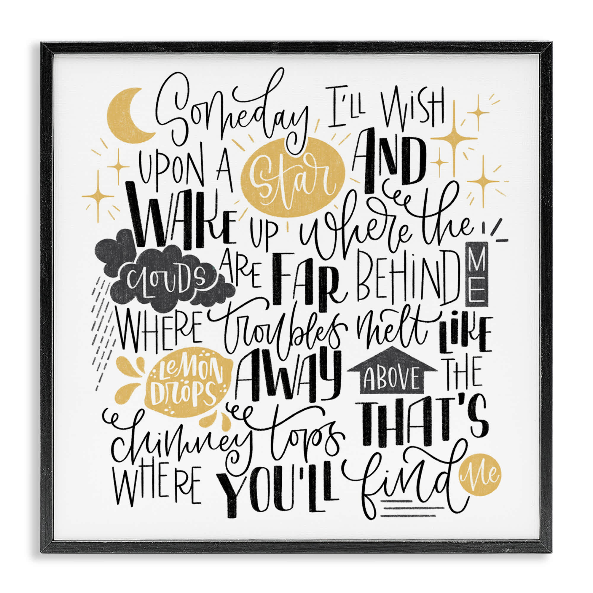 Stupell Industries BT-429-FR-17X17 Over The Rainbow Poem Black Framed Giclee Art By Sarah Hickman 17 x 17