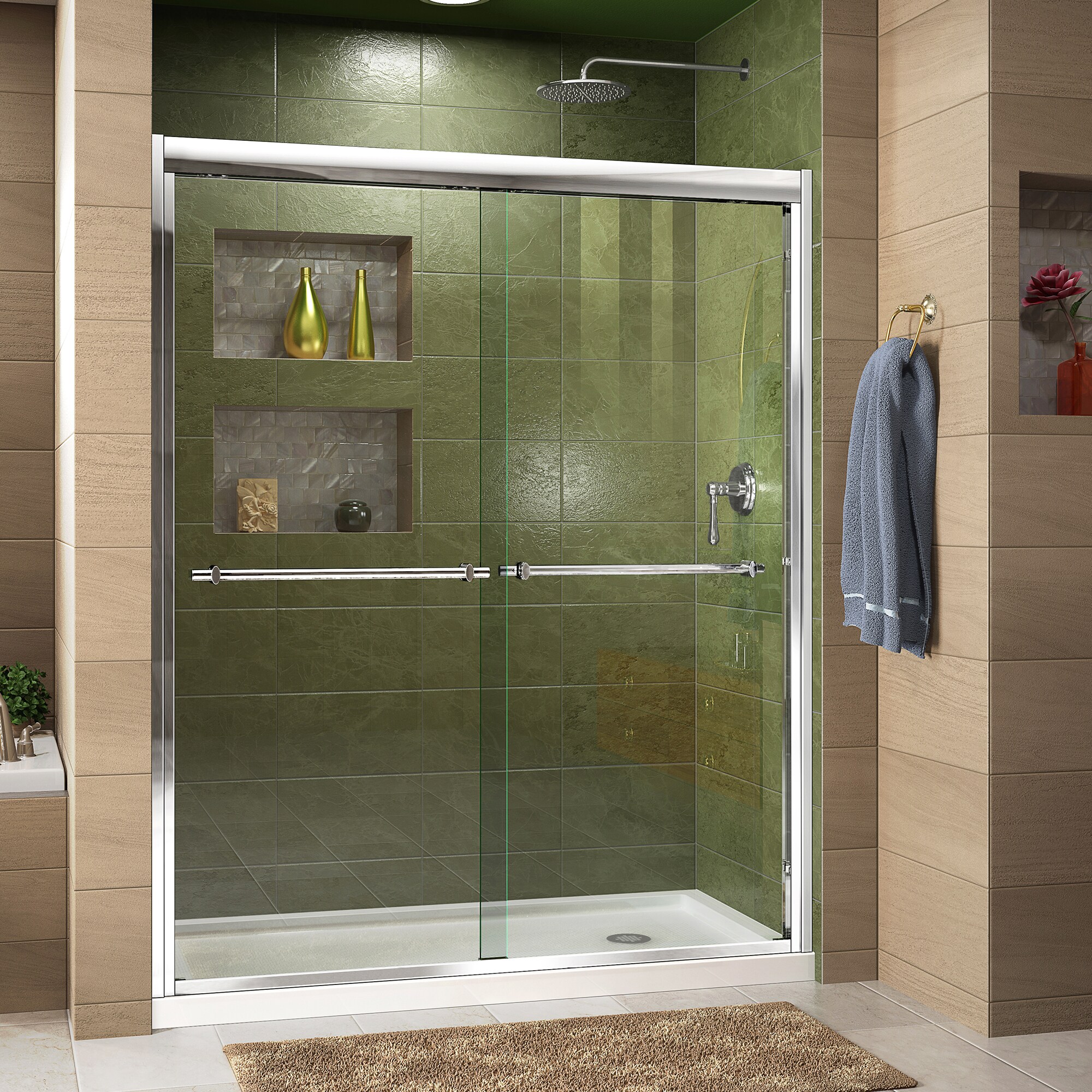 DreamLine Duet Biscuit 2-Piece 30-in x 60-in x 75-in Rectangular Alcove Shower Kit (Right Drain) with Base and Door Included
