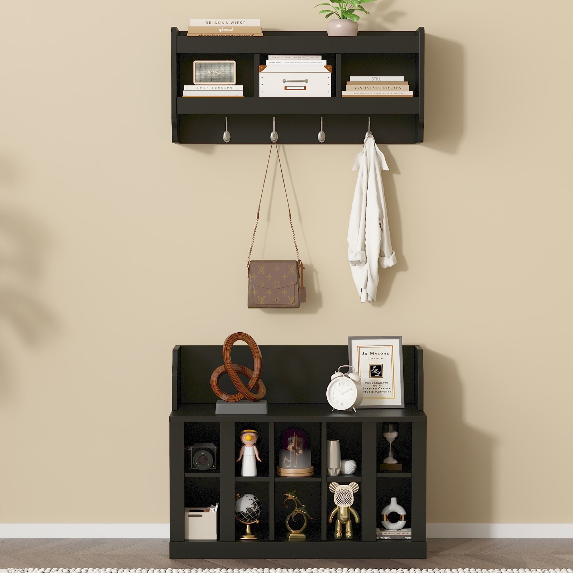 Lycvki SC-15 27.5-in H 2 Tier 10 pair Black MDF Shoe cabinet