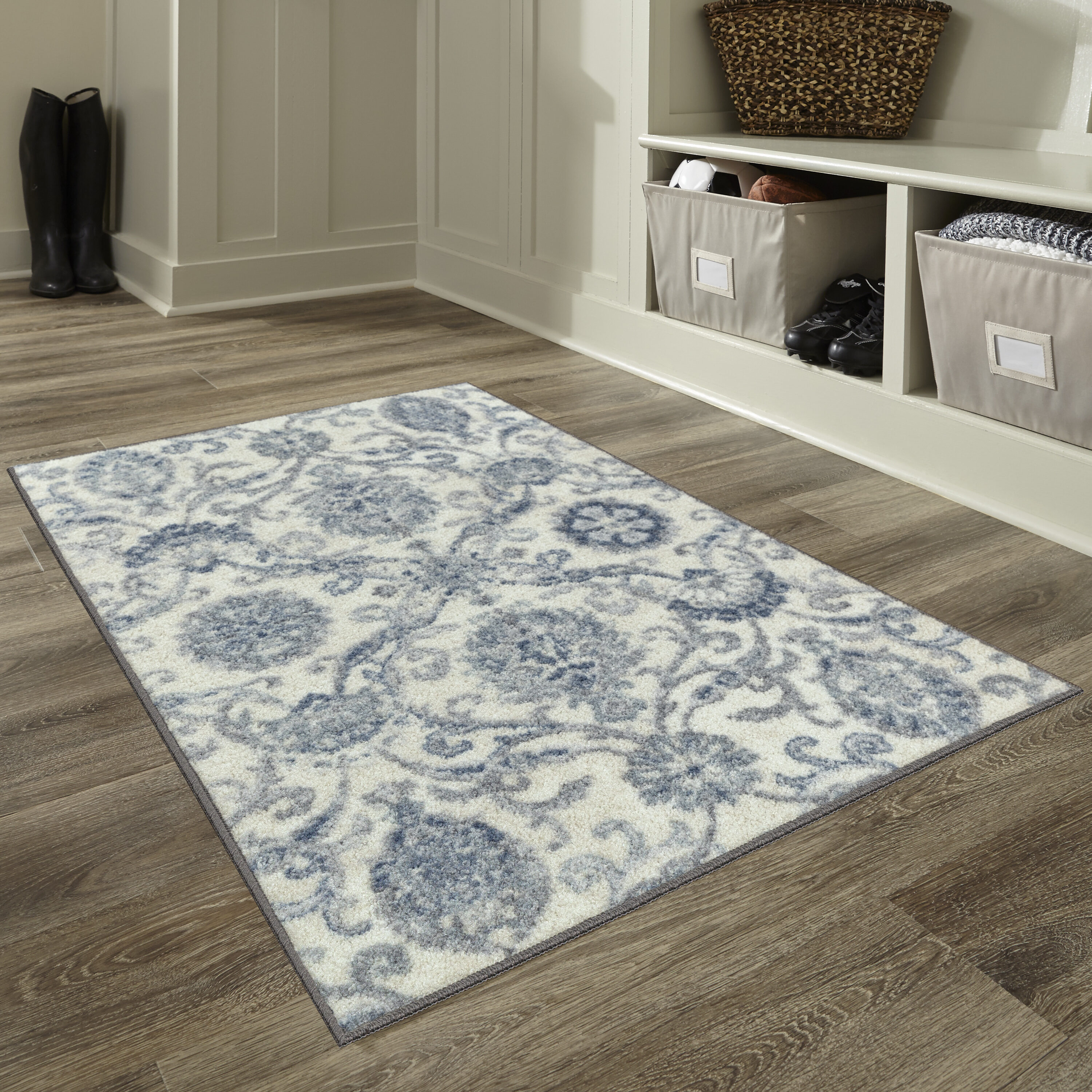 Maples Rugs 3 X 4 (ft) Blue Indoor Damask Persian Machine Washable ...