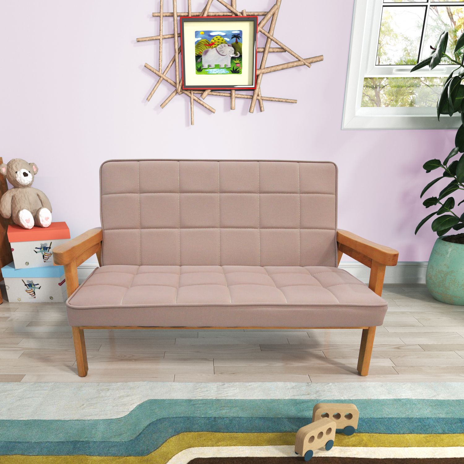JASMODER W106437098 18.5-in Modern Cream Color Polyester/Blend Sofa