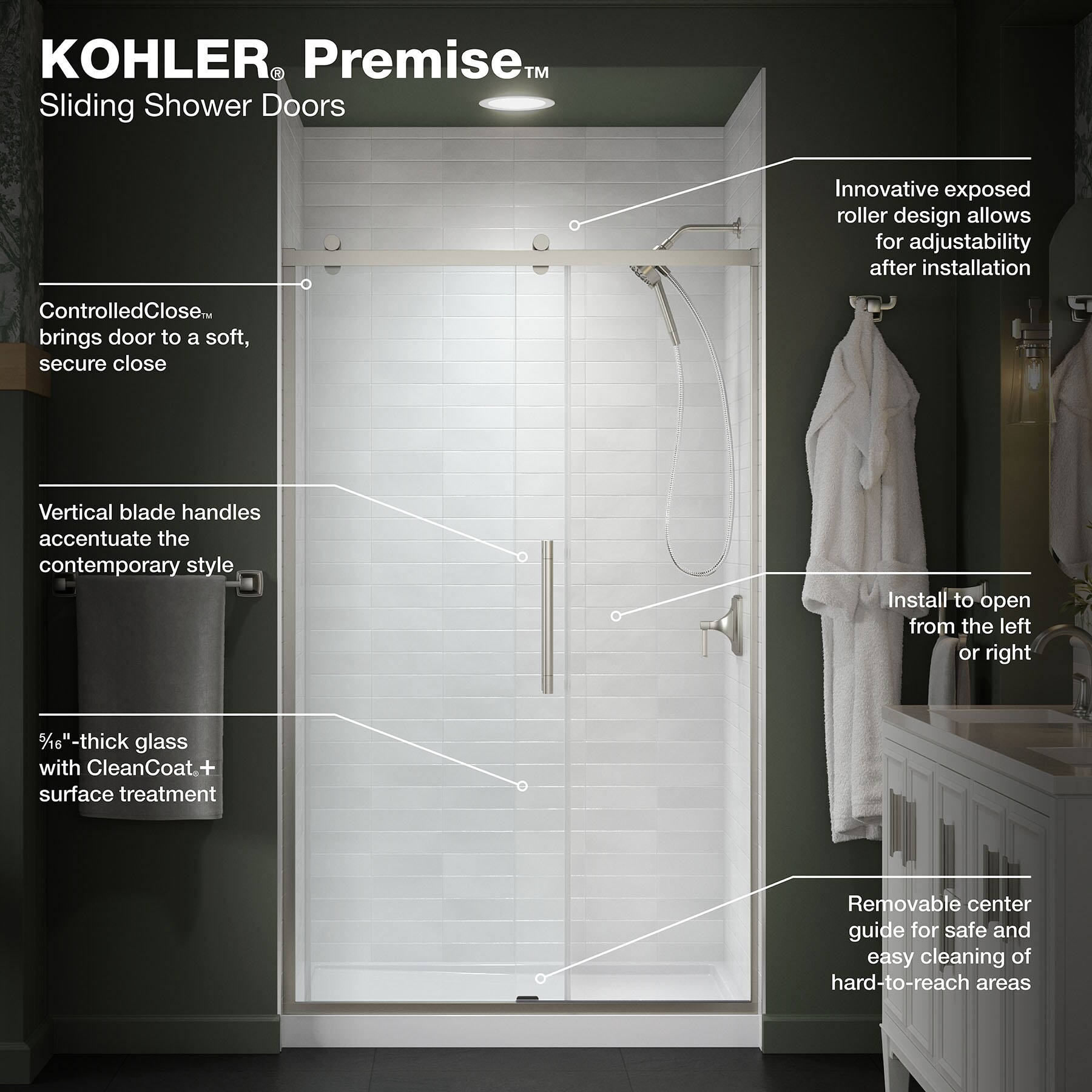 KOHLER Premise Anodized Brushed Nickel 44-in to 48-in W x 76.13-in H ...