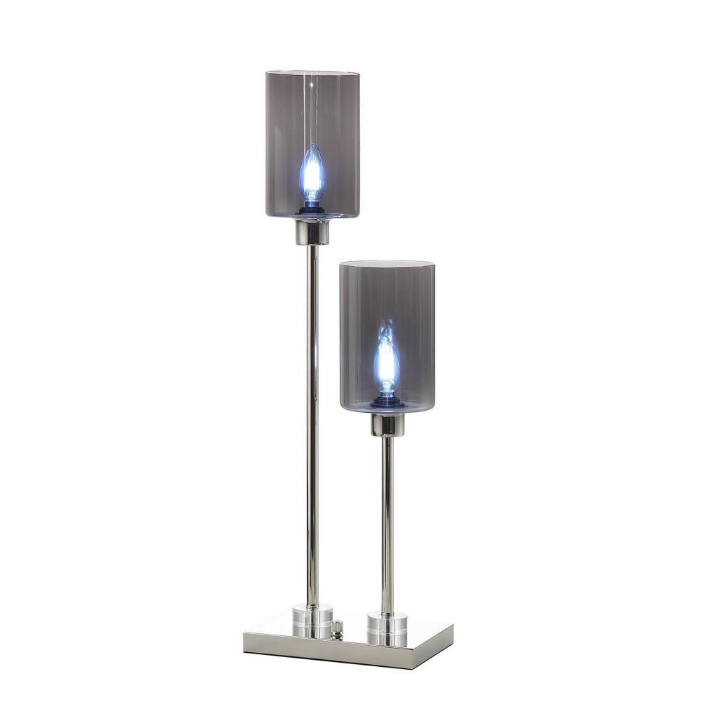 Benzara Table Lamps 28.5-in Silver, Gray On/Off switch Table Lamp with Glass Shade