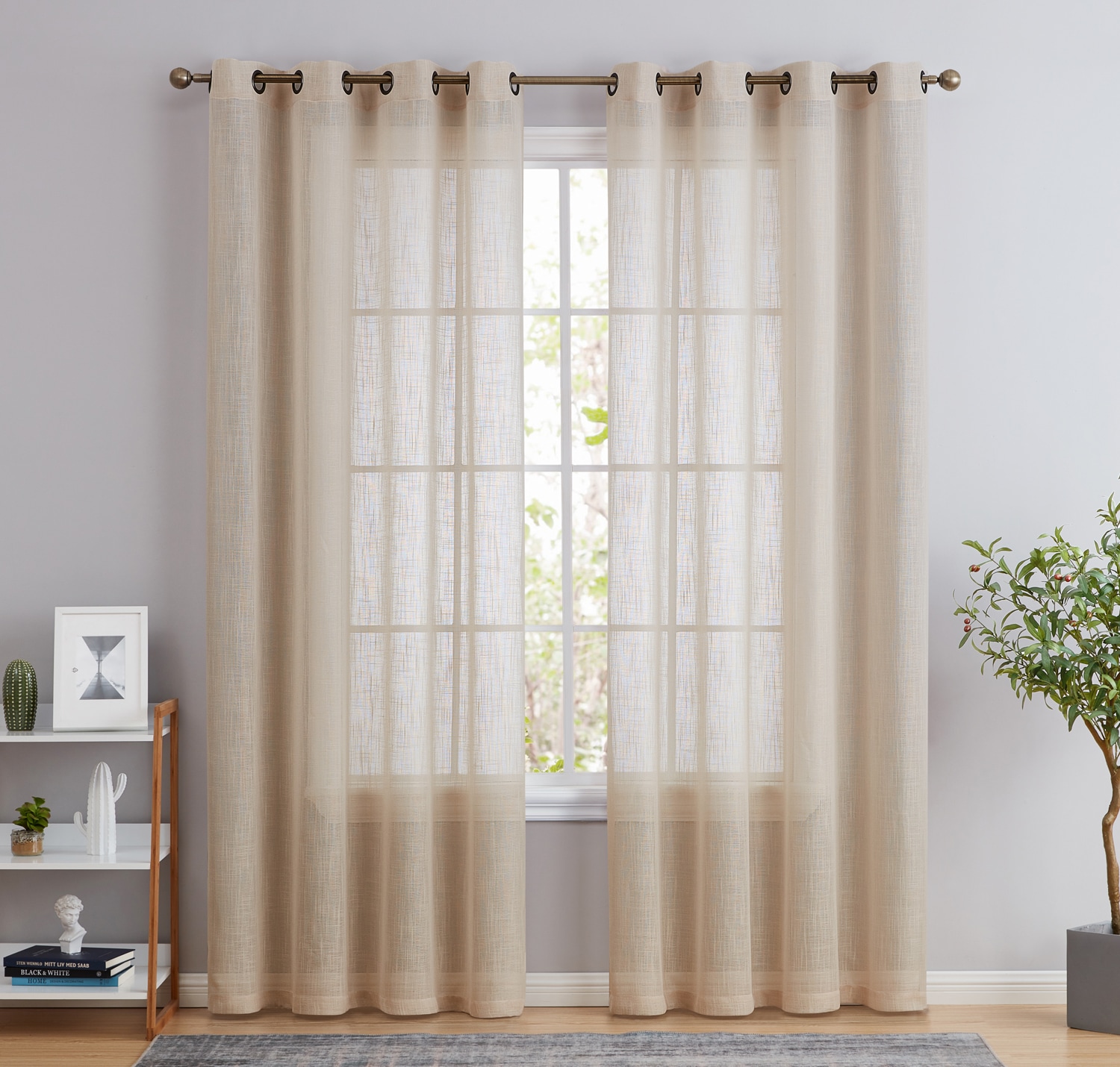 Totally Home Decor ABY-FXLNGR-BEIG63 63-Inches Beige Semi-sheer Grommet Curtain panel pair
