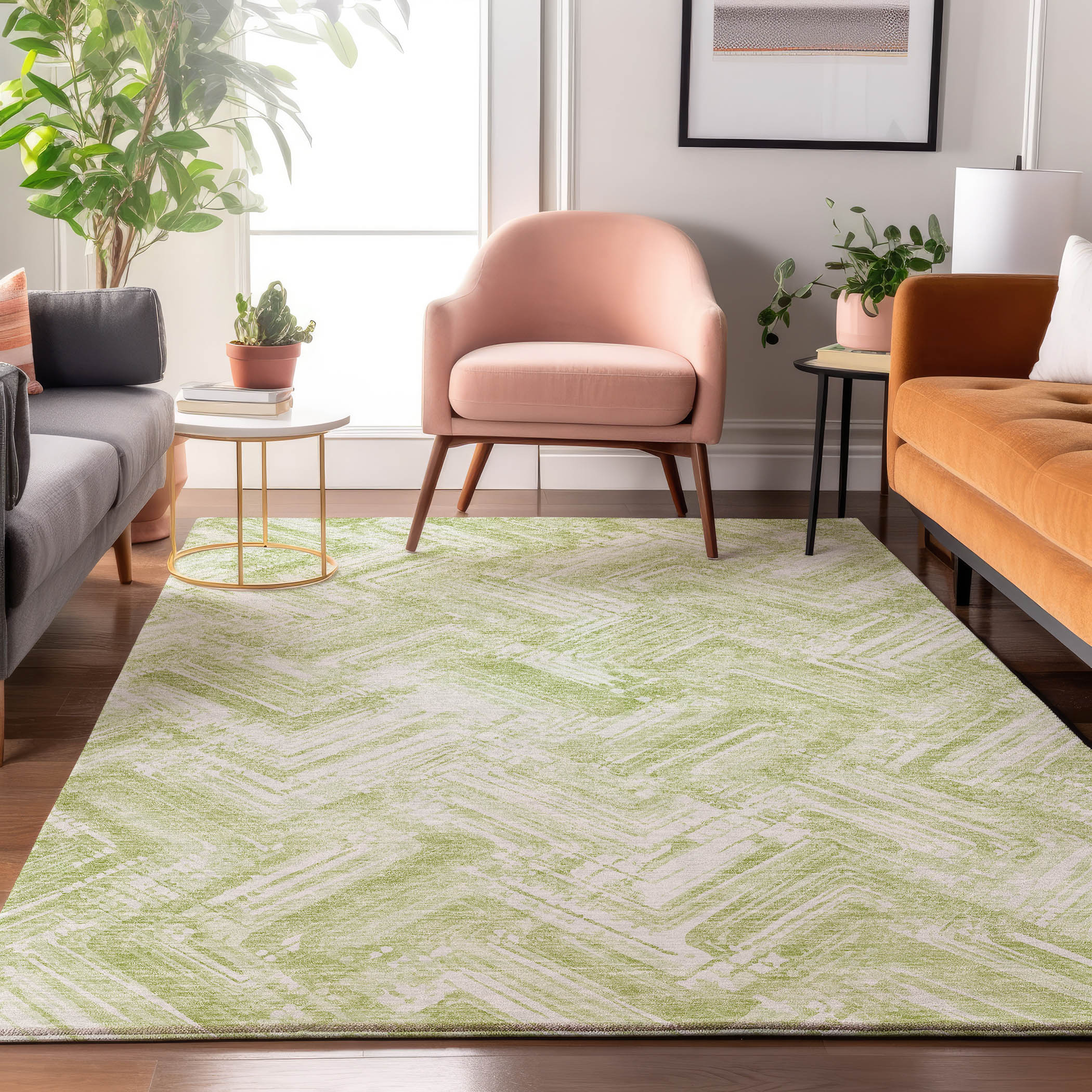 Addison Rugs AMF630GE5X8 Mayfield AMF630GE 5 x 7 (ft) Loomed Polyester Green Rectangular Indoor Geometric Machine washable Area rug