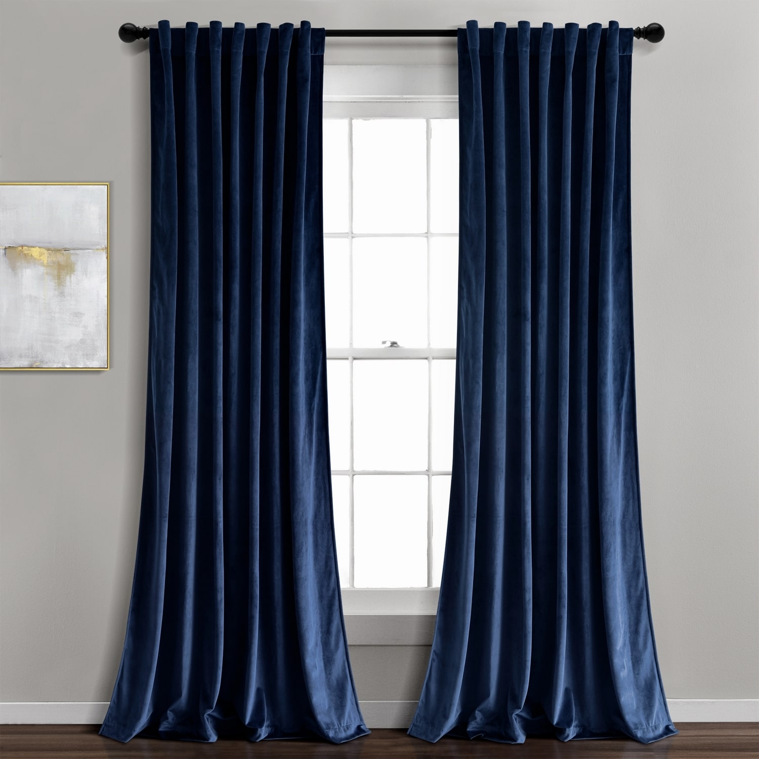 Lush Decor 21T012160 84-in Navy Light filtering Back tab/Pinch pleat/Rod pocket Curtain panel pair