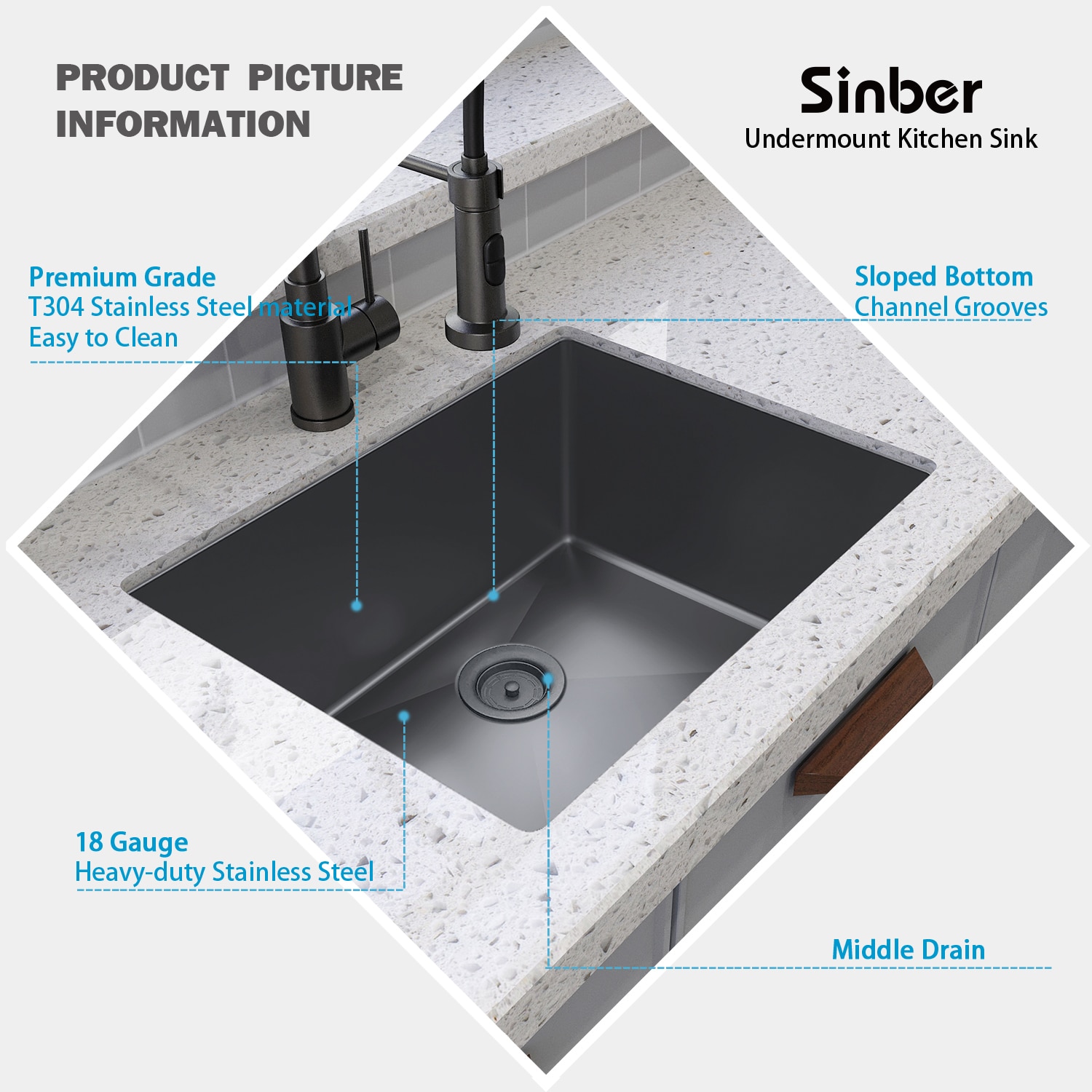 Sinber HU2318S-9-BR Kitchen-Sinks - View #4