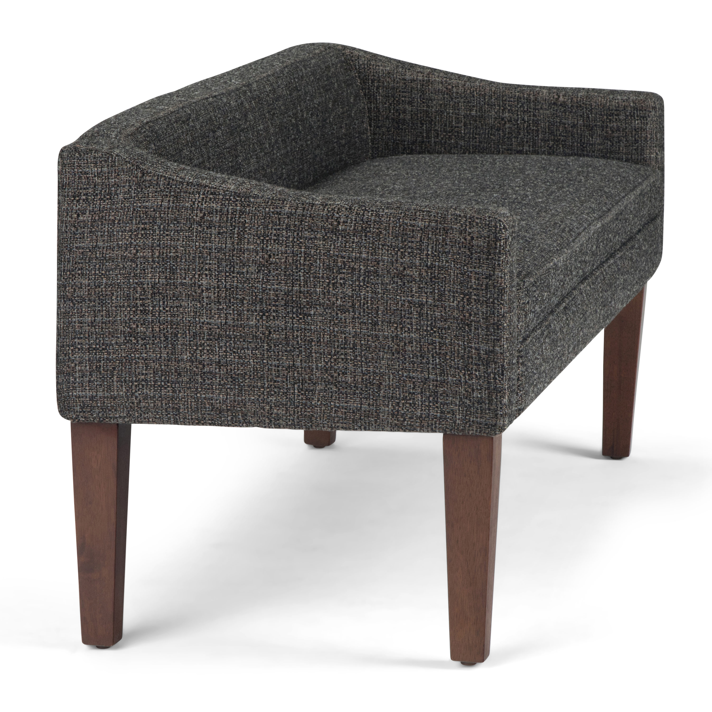 Parris Dark Grey Tweed-Look Upholstered Bench with Swooped Arms