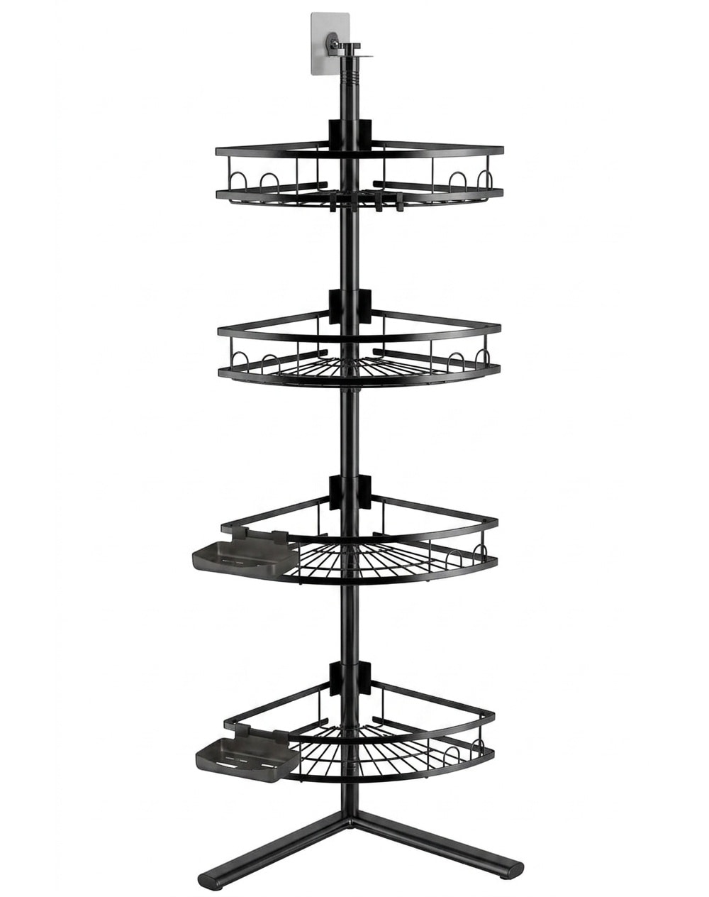 Aoibox  4 Tier Corner Shower Caddy Standing Organizer Rustproof Steel 7 4 in x 7 4 in x 50 4 in Black Floor