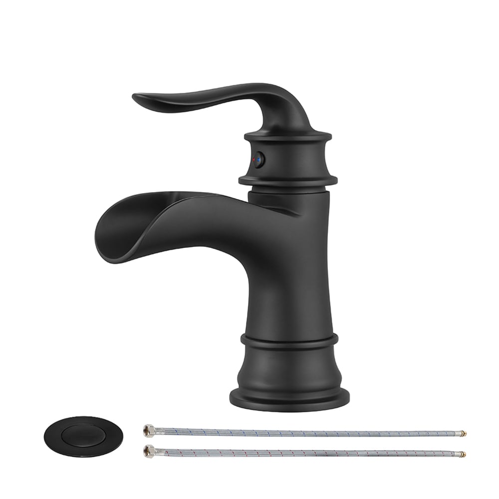 PARLOS 1434904 Kaia Matte Black Single hole 1-handle Waterfall Residential Handle Bathroom Sink Faucet with Drain with Deck Plate