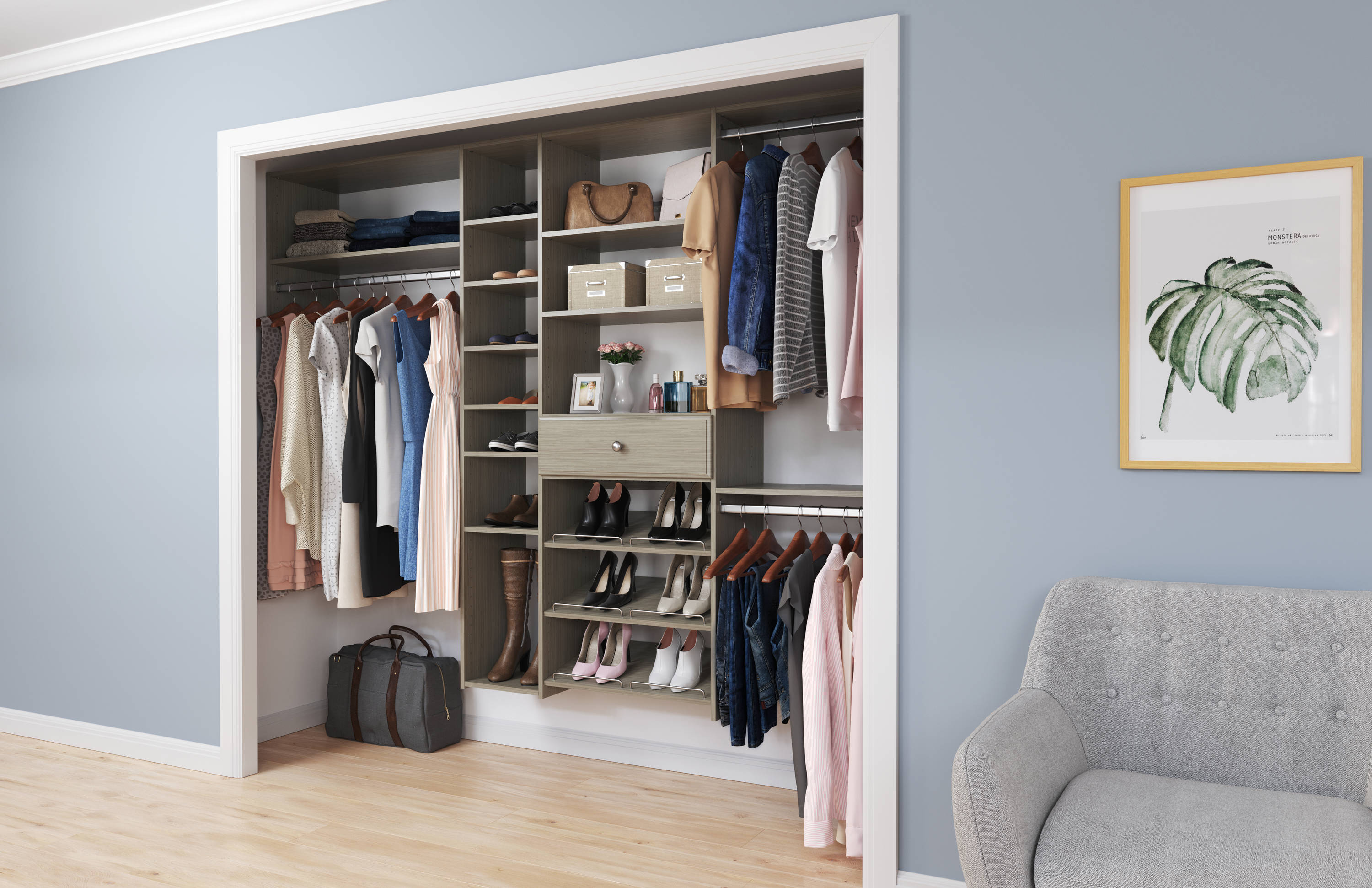 Easy Track 35-in x 14-in D Weathered Grey Solid Shelving Wood Closet ...