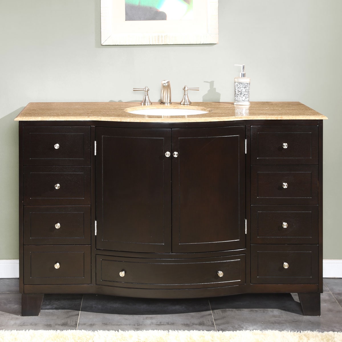 55-in Dark Espresso Undermount Single Sink Bathroom Vanity with Travertine Top in Brown | - Silkroad Exclusive HYP-0703-T-UWC-55