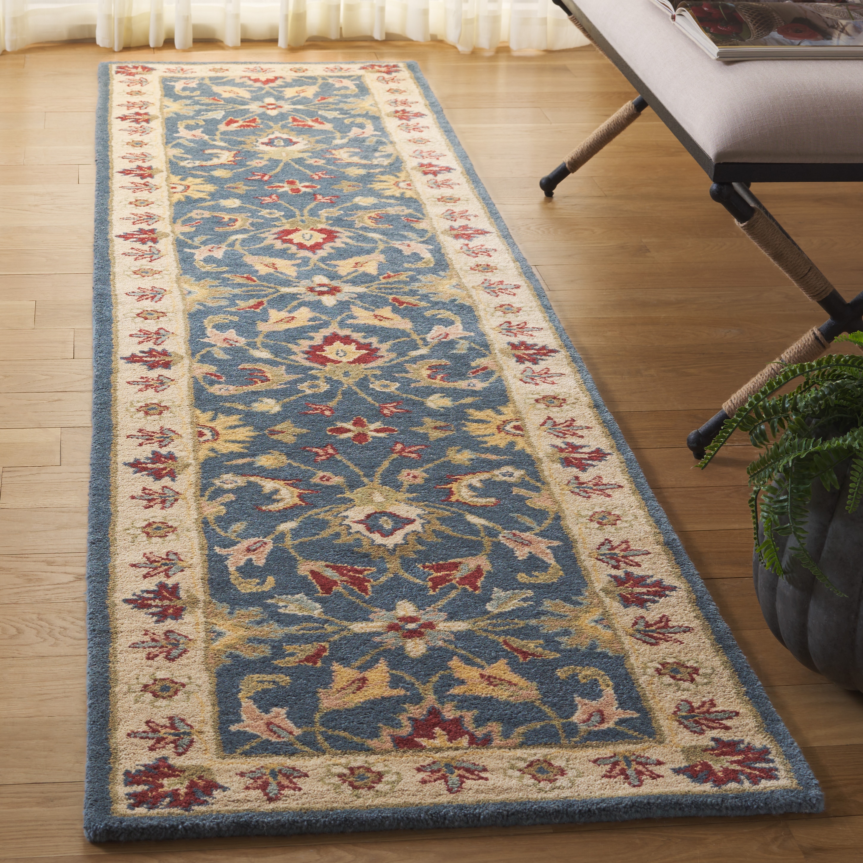  At15 Blue/Beige Traditional 2ft-3in x 10ft Runner Rug