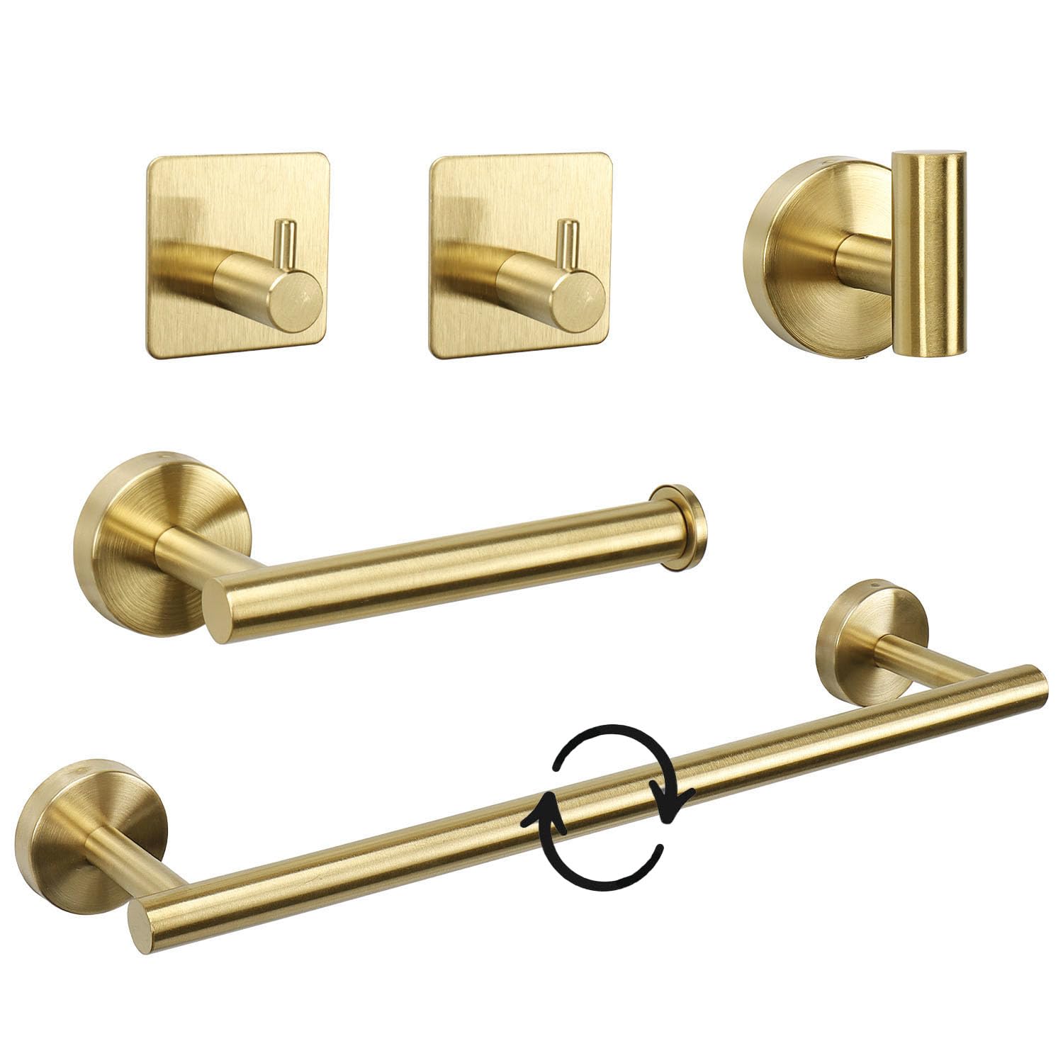 TNSO - Brushed Gold 24 In thick 5 Pcs Stainless Steel Bathroom Hardware Set Towel Bar Toilet Pape...