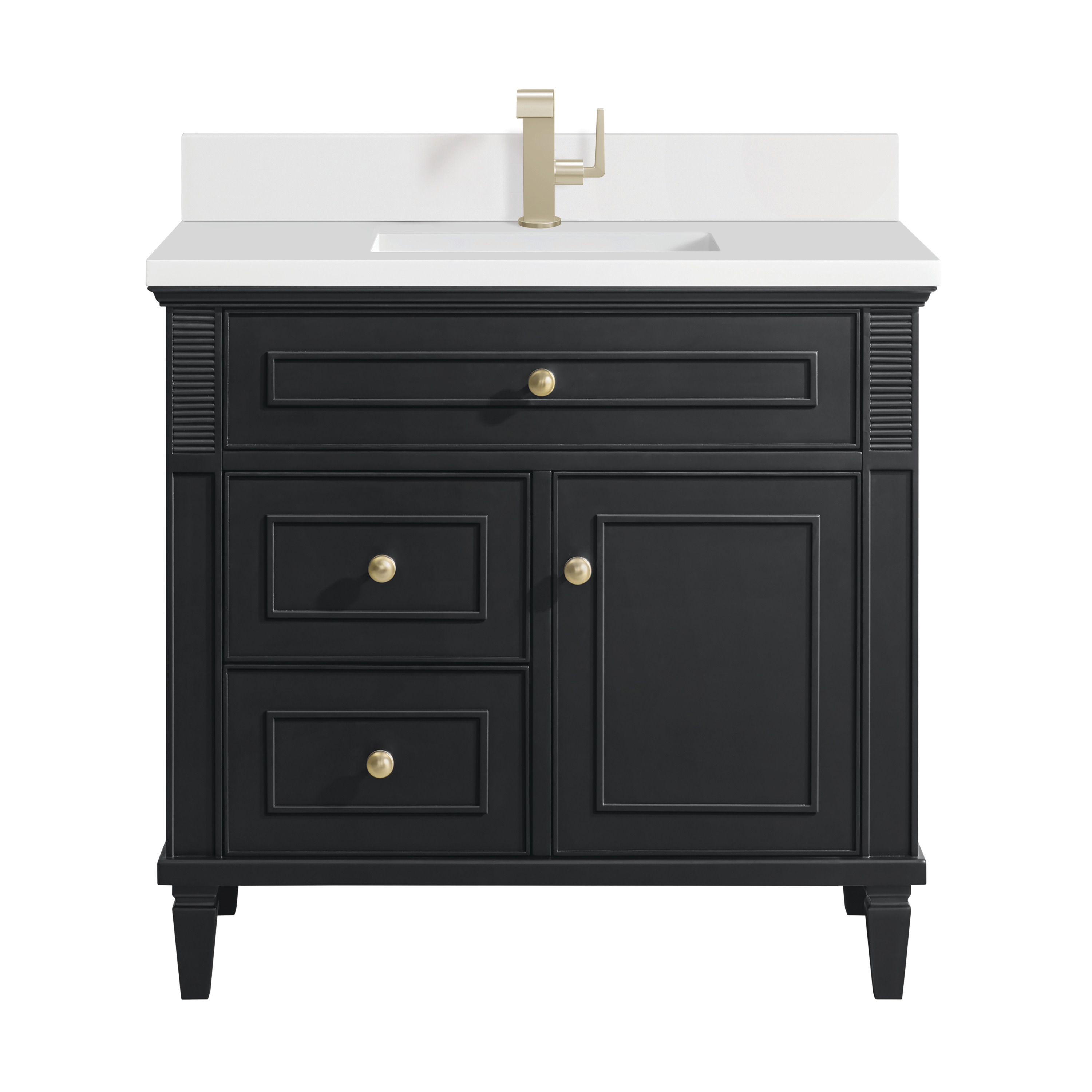 James Martin Vanities 424-V36-BKO-1WZ Lorelai 36-in Black Onyx Undermount Single Sink Bathroom Vanity with White Zeus Quartz Top