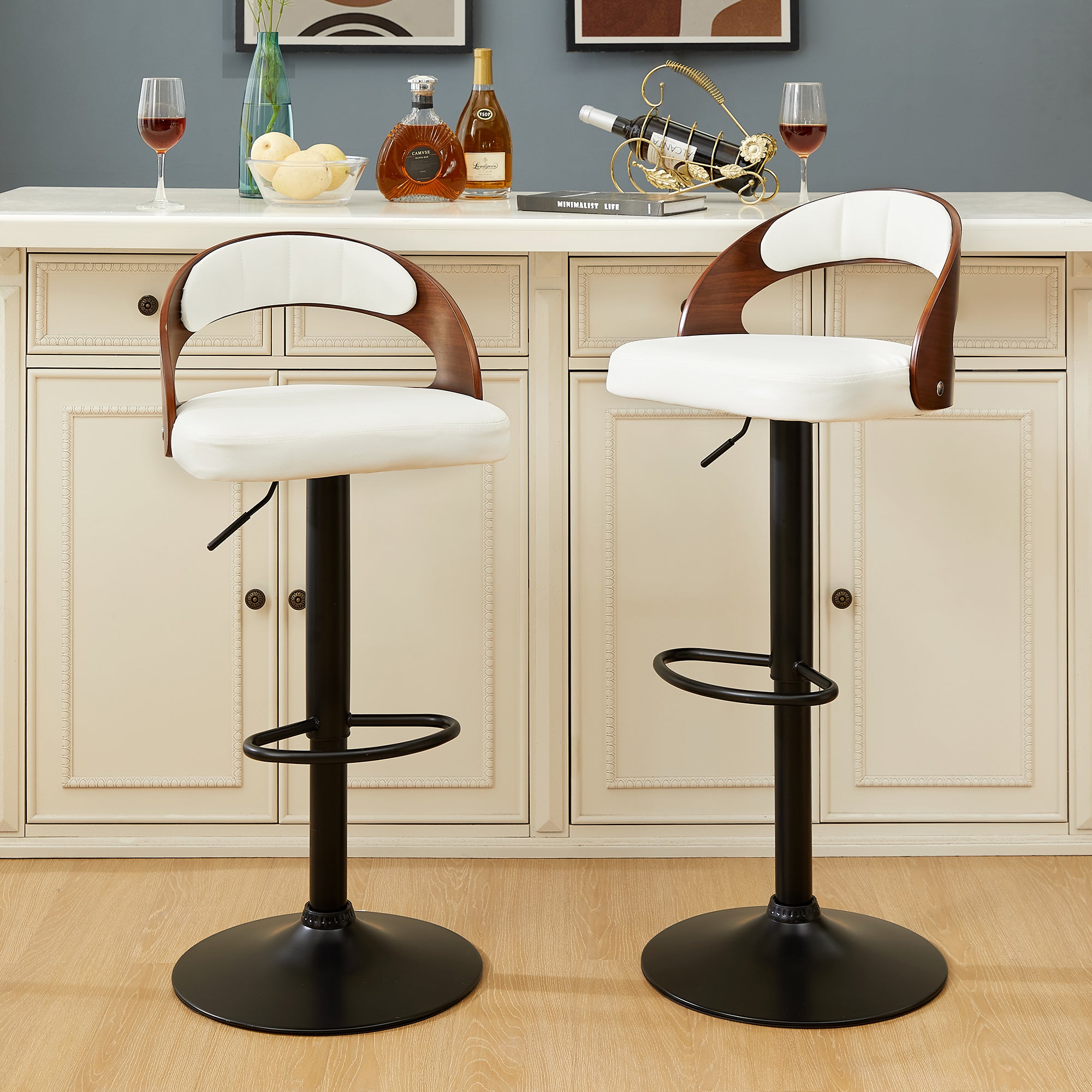 Vecelo LOE-C18-WHT Swivel Upholstered Adjustable Height Counter Stool with Metal Frame Set of 2