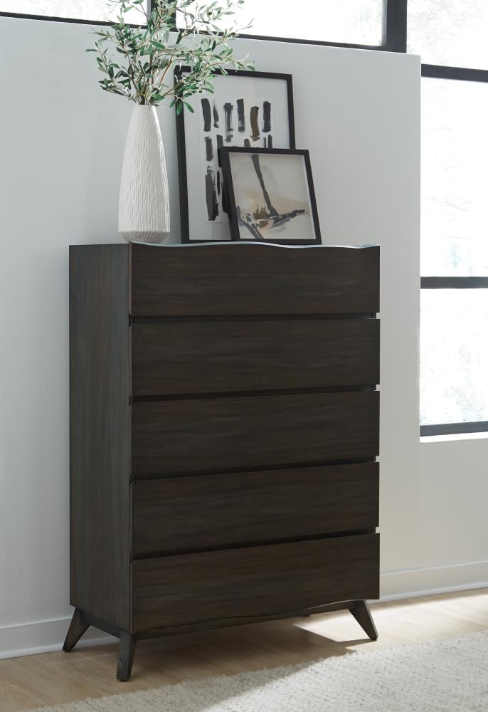 Modus Furniture 6RP784 Tahoe Umber Grey Asian Hardwood 5-Drawer Chest