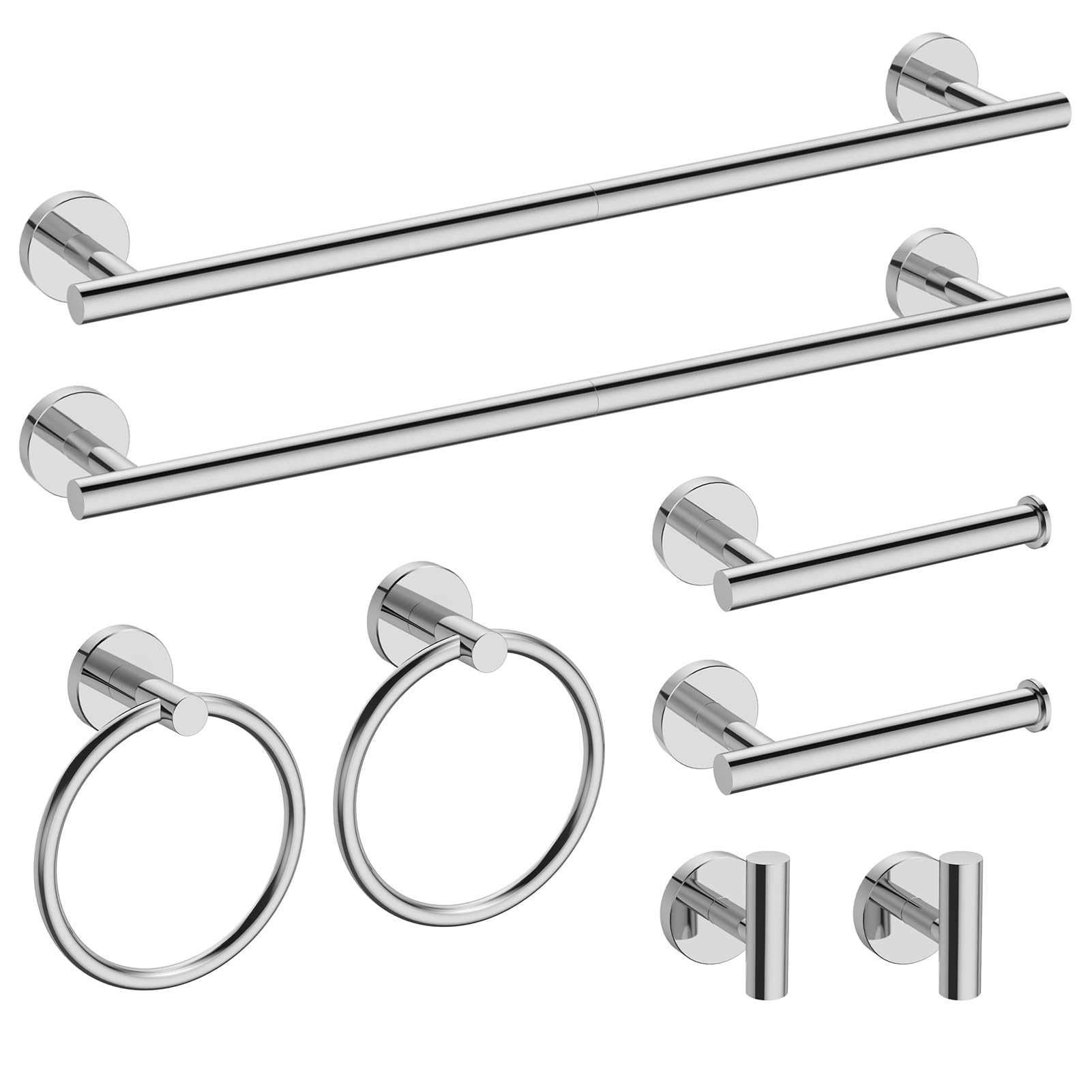 TNSO - Polished Chrome 24 Inch 8PCS Matte Black 4 Piece Bathroom Hardware Set SUS304 Stainless St...