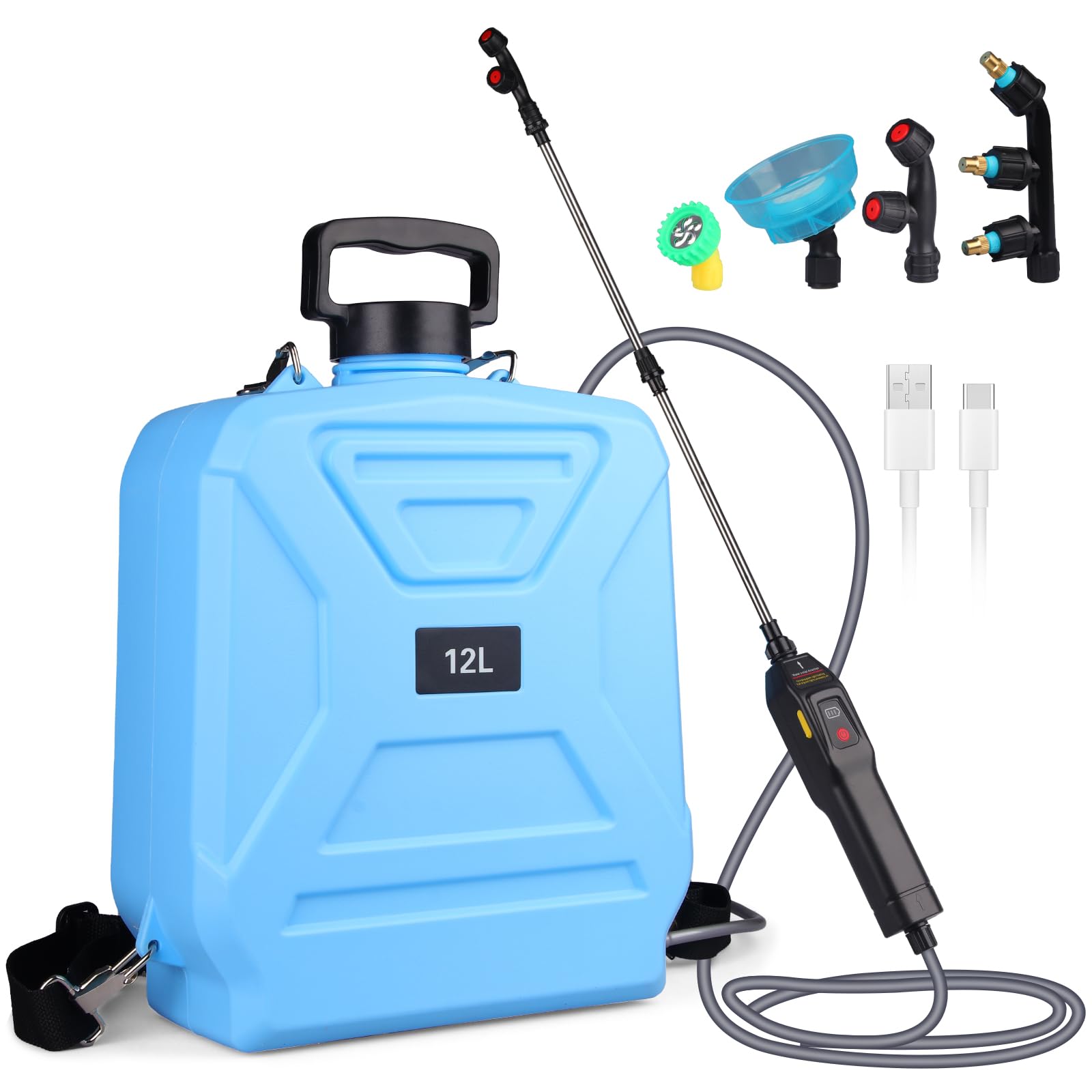 Oyezvary  3 2 Gallon Electric Pump Backpack Garden Sprayer with Telescopic Wand Adjustable Strap 4 Nozzle Set for Lawn Yard Plant Cleaning