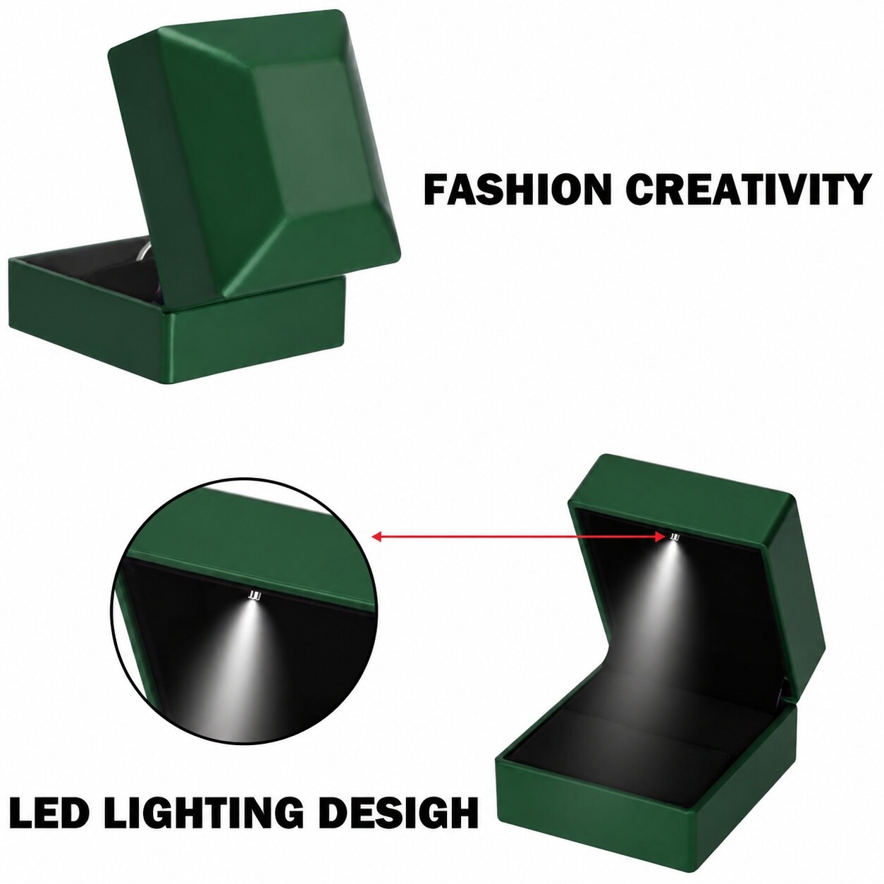 Etokfoks Luxury Green ABS Plastic Velvet LED Light Jewelry Display Ring ...