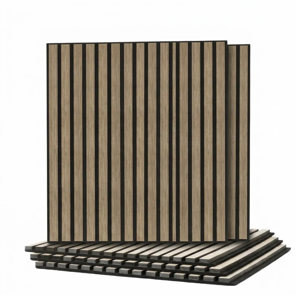Etokfoks  4 Pack Wood Slat Acoustic Panels 23 6x23 6 in Walnut Sound Absorbing Wall Ceiling Tiles