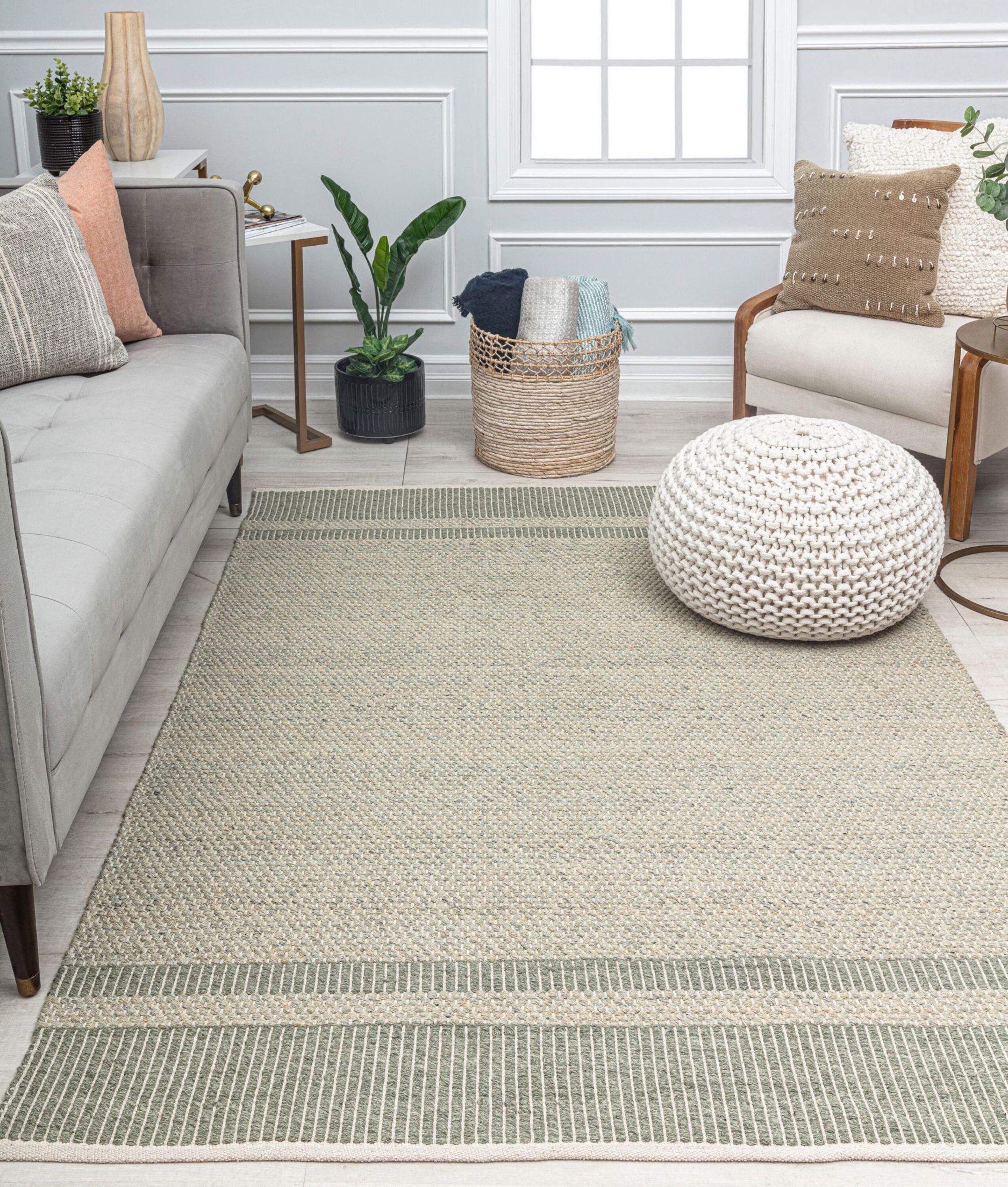 Rugs America 31995 Daphne 8 x 10 (ft) Wool Olive Rectangular Indoor Border Farmhouse/Cottage Area rug