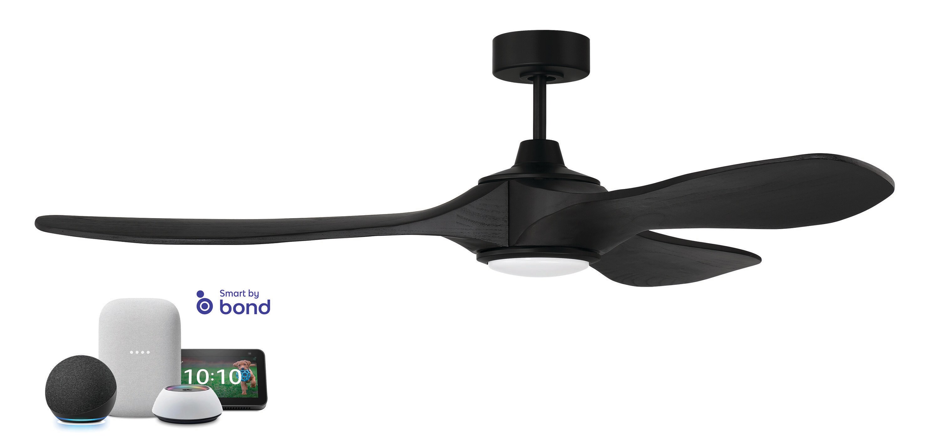 Craftmade EVY60FB3 Envy 60-in Integrated LED Outdoor Smart Flat Black with Flat Black Blades Propeller Ceiling Fan With Light - Remote Included ( 3 -Blade )