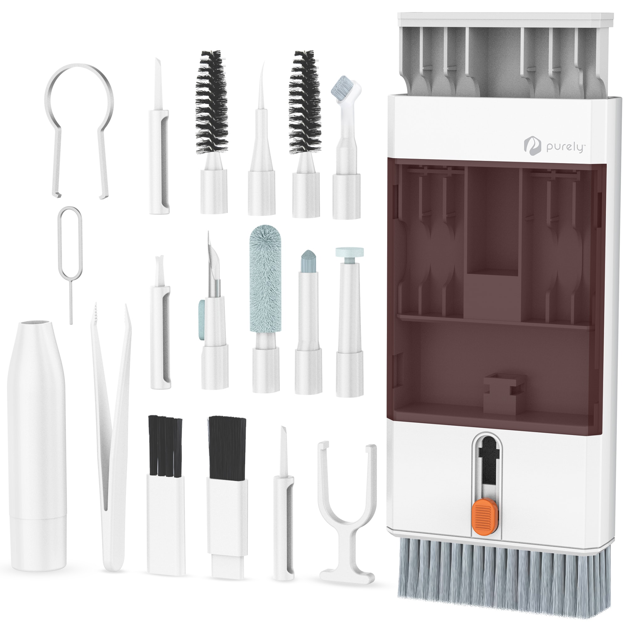Purely  D58 22 in 1 Computer and Keyboard Cleaning Kit with Storage Tray White