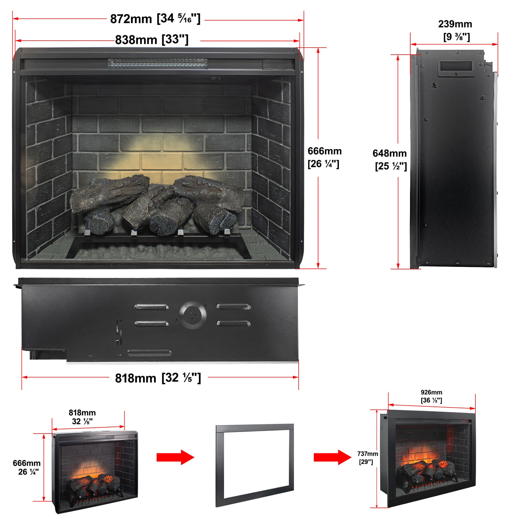 SINOFURN SYE740027BN Electric-Fireplace-Fireboxes - View #4