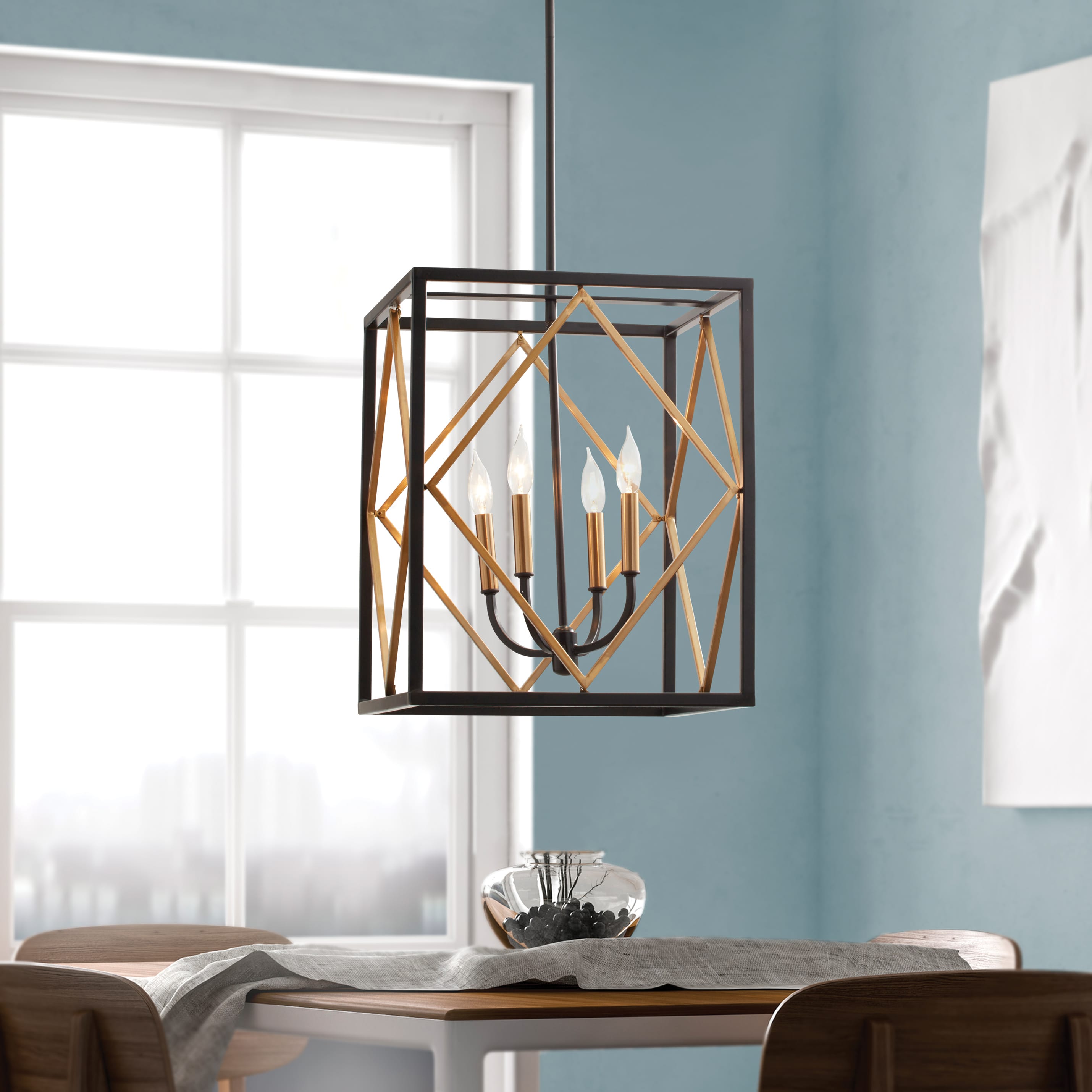 Quoizel LWS3594F1 Platform 4 -Light Black with Gold Transitional Square Medium Hanging Pendant light