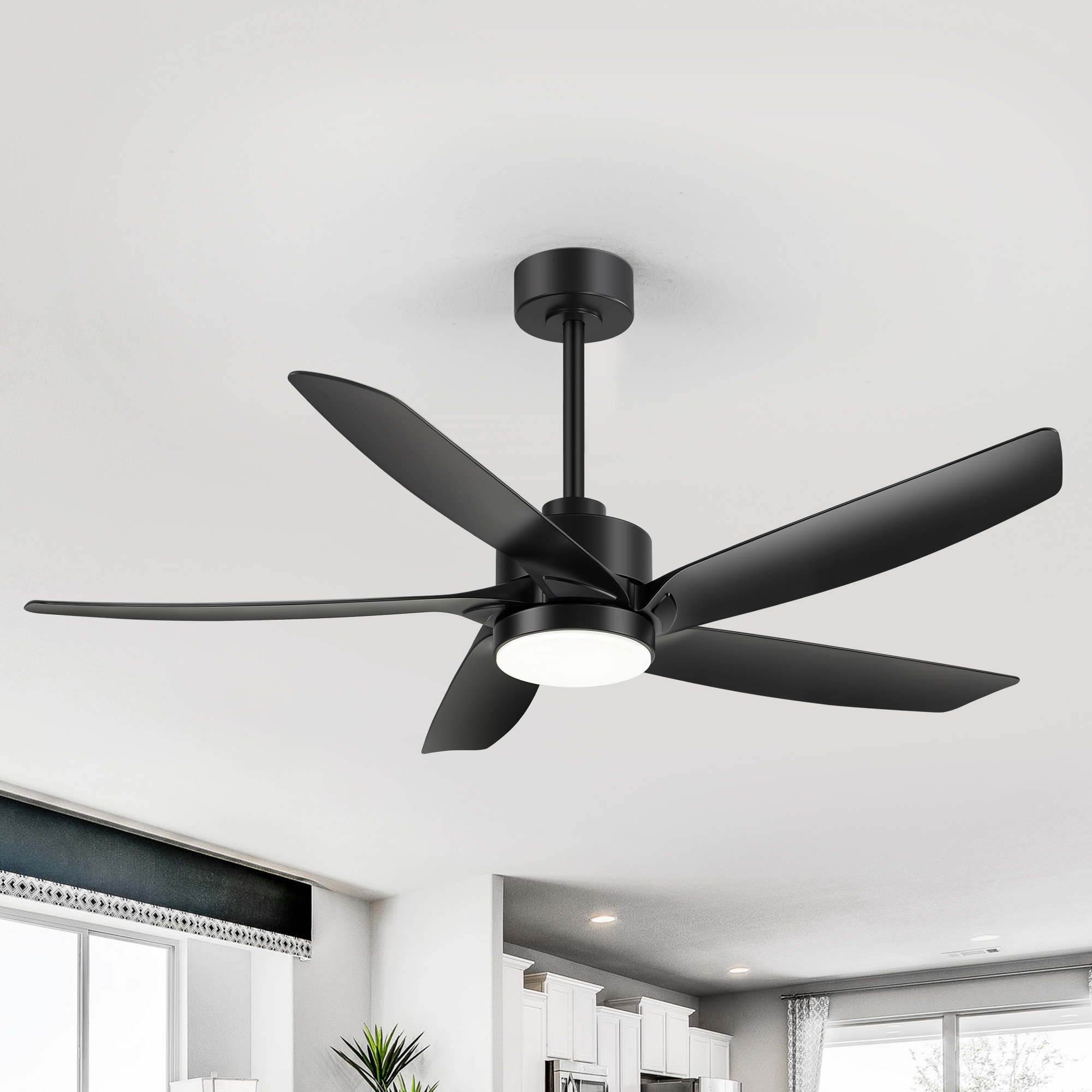 Breezary 30032-AB 54-in Color-Changing Integrated LED Matte Black with Black Blades Ceiling Fan With Light - Remote Included ( 5 -Blade )