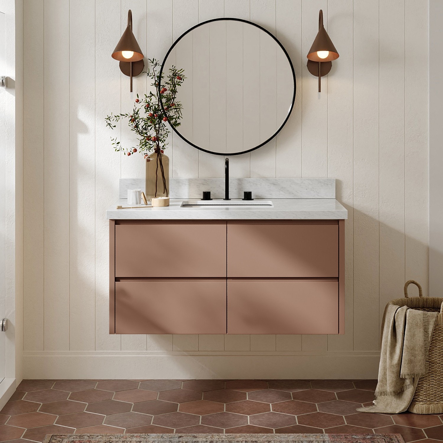 ARIEL West 42-in Mocha Undermount Single Sink Bathroom Vanity with Italian Carrara Marble Marble Top