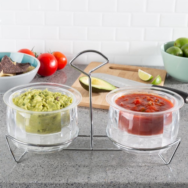Hastings Home Cold Dip Bowls-2 Chilled Serving Containers with Ice Chambers  and Caddy Carrier Stand-for Dip, Dressing, Salsa, Guacamole, and More in  the Serveware department at