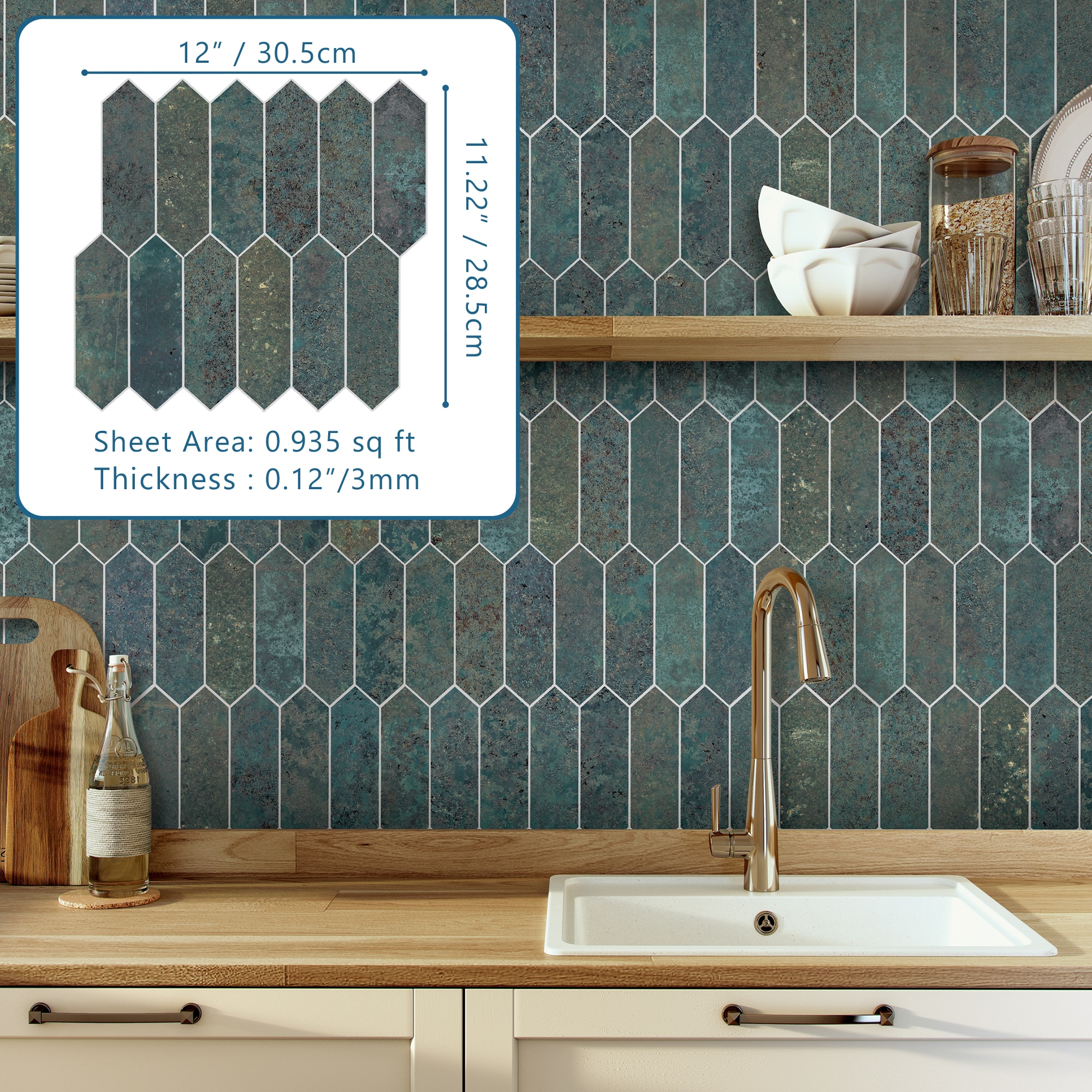 12" x 11.22" Stone Mix Peel & Stick Hexagon Mosaic Tile