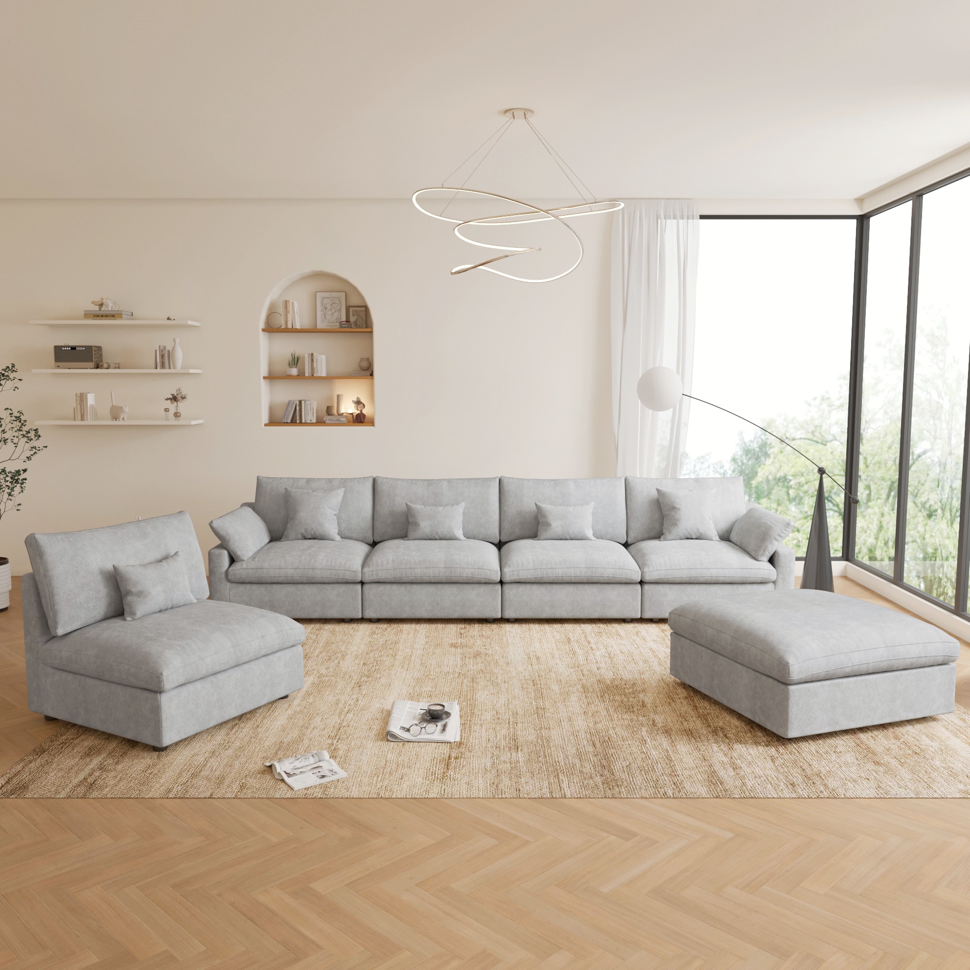 BuotiqHom DH-S5+1-140LG 119-in Modern Gray Linen 6+ -seater Sectional