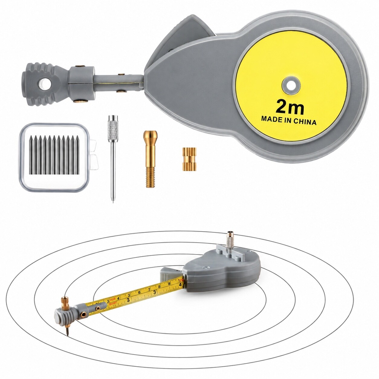 DYRCJ  Rotape Tape Measure Compass with 6.56 ft Dual Scale and 10 Pencil Leads for Drawing Circles Lines and Arcs with Fixable Button