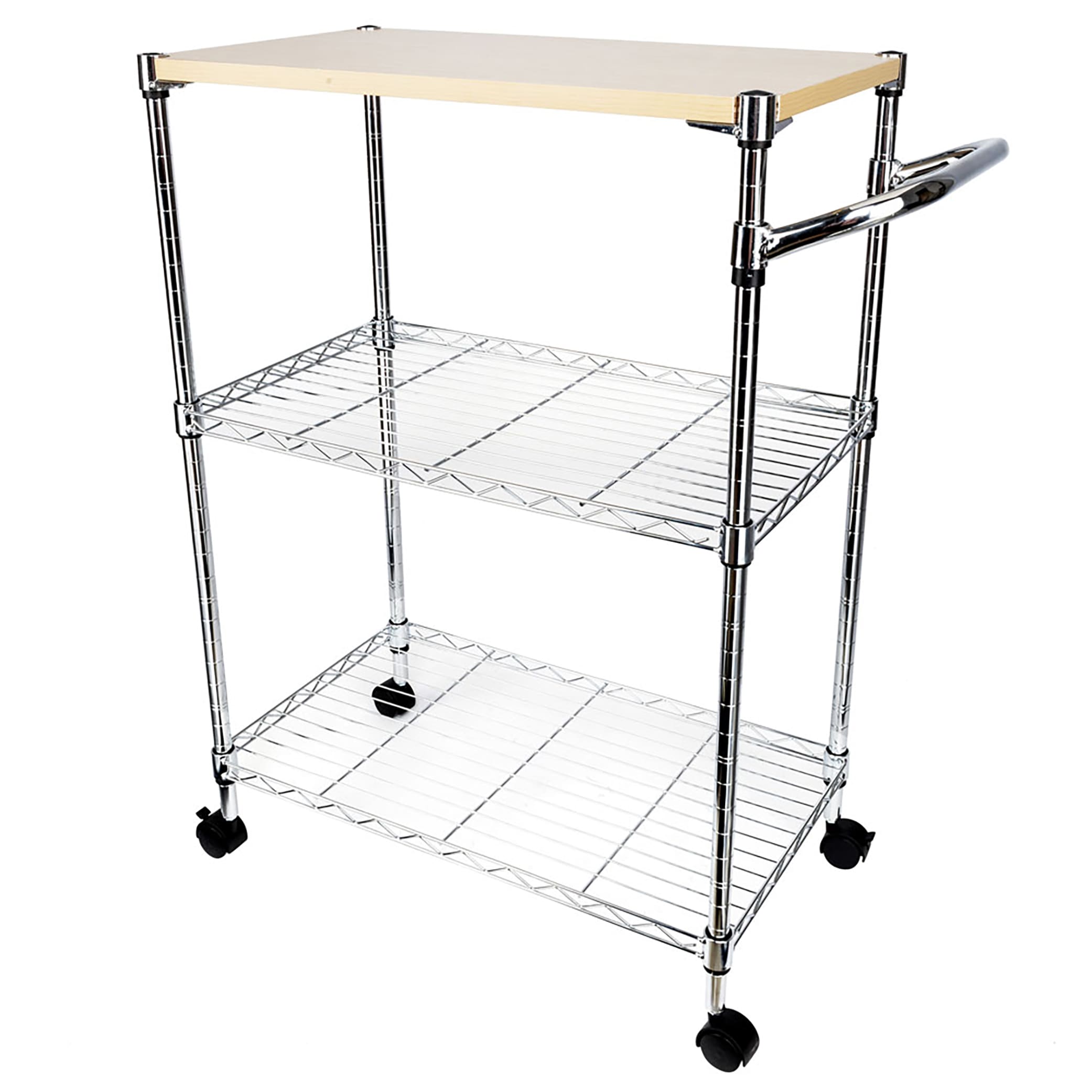 Silver 3-Tier Rolling Kitchen Cart with MDF Top