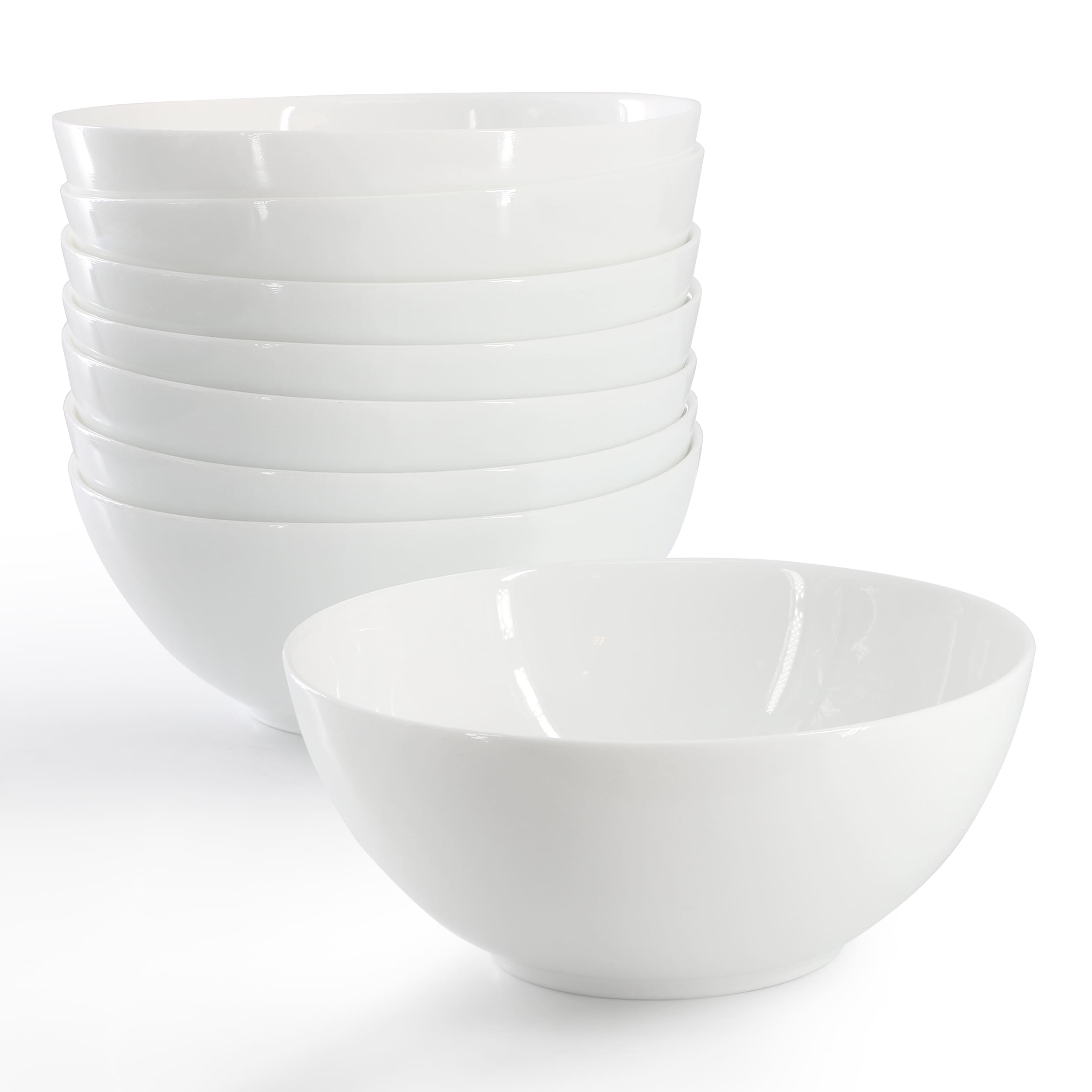 Gibson Ultra By  Olstead 8 Piece 6.8 Inch Round Break-Resistant Tempered Opal Glass Bowl Set in White