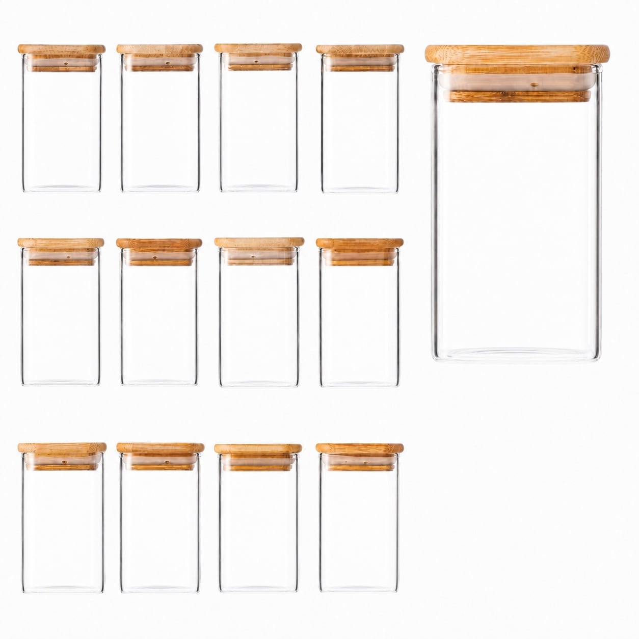 Aoibox  9 oz Clear Square Borosilicate Glass Spice Jars with Bamboo Lids and Labels Set of 12 Condiment Servers