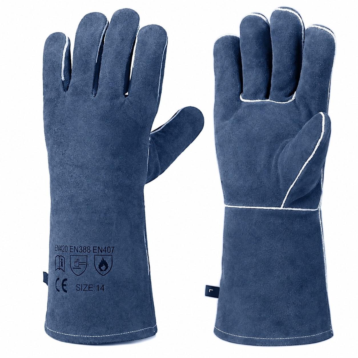 CYIKE  Welding Gloves Fire Heat Resistant Leather 14 Inch Long Cuff for Grill Oven Fireplace BBQ Furnace Campfire Wood Stove Baking Gardening