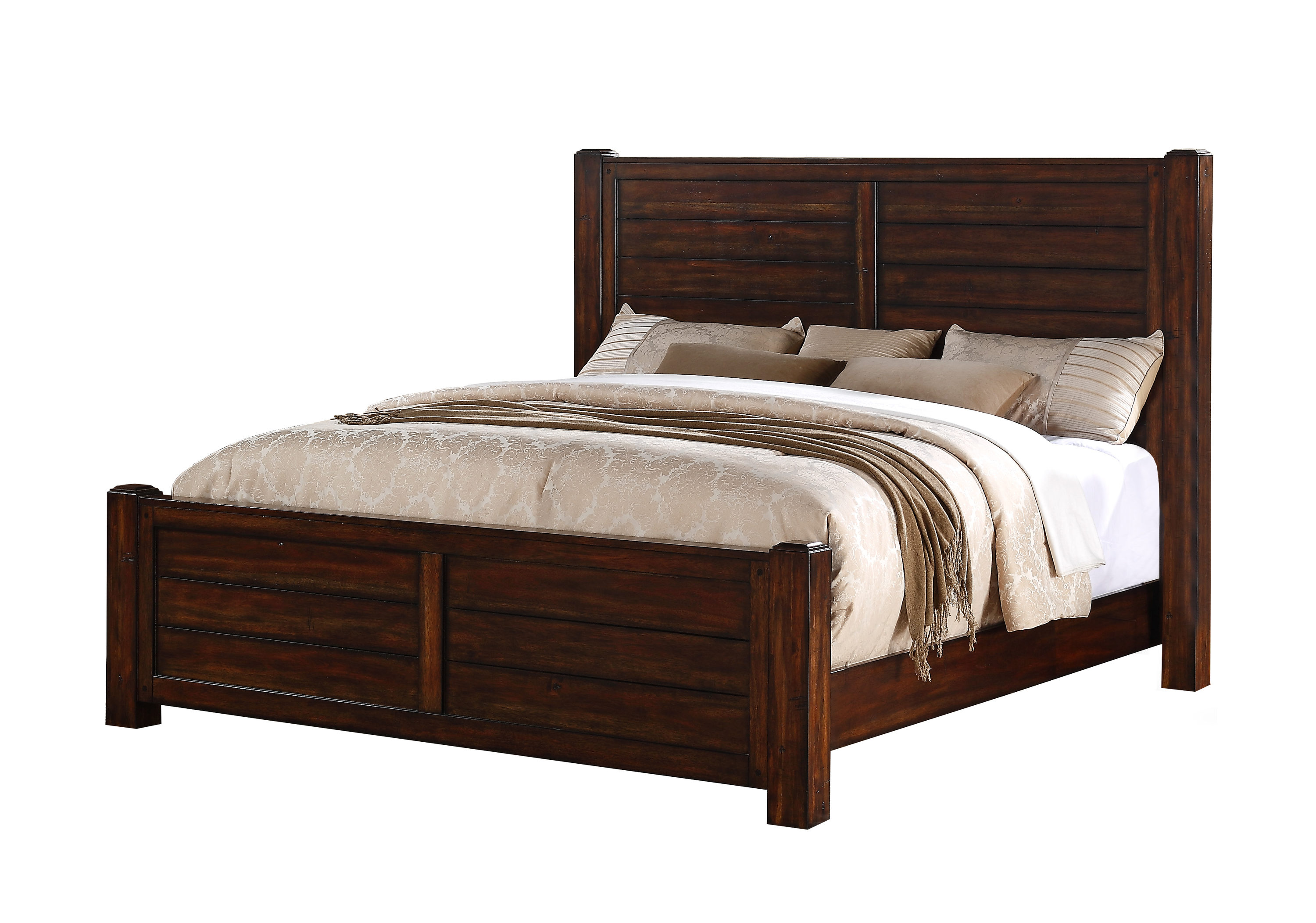 Rustic Brown King Wood Panel Bed with Headboard
