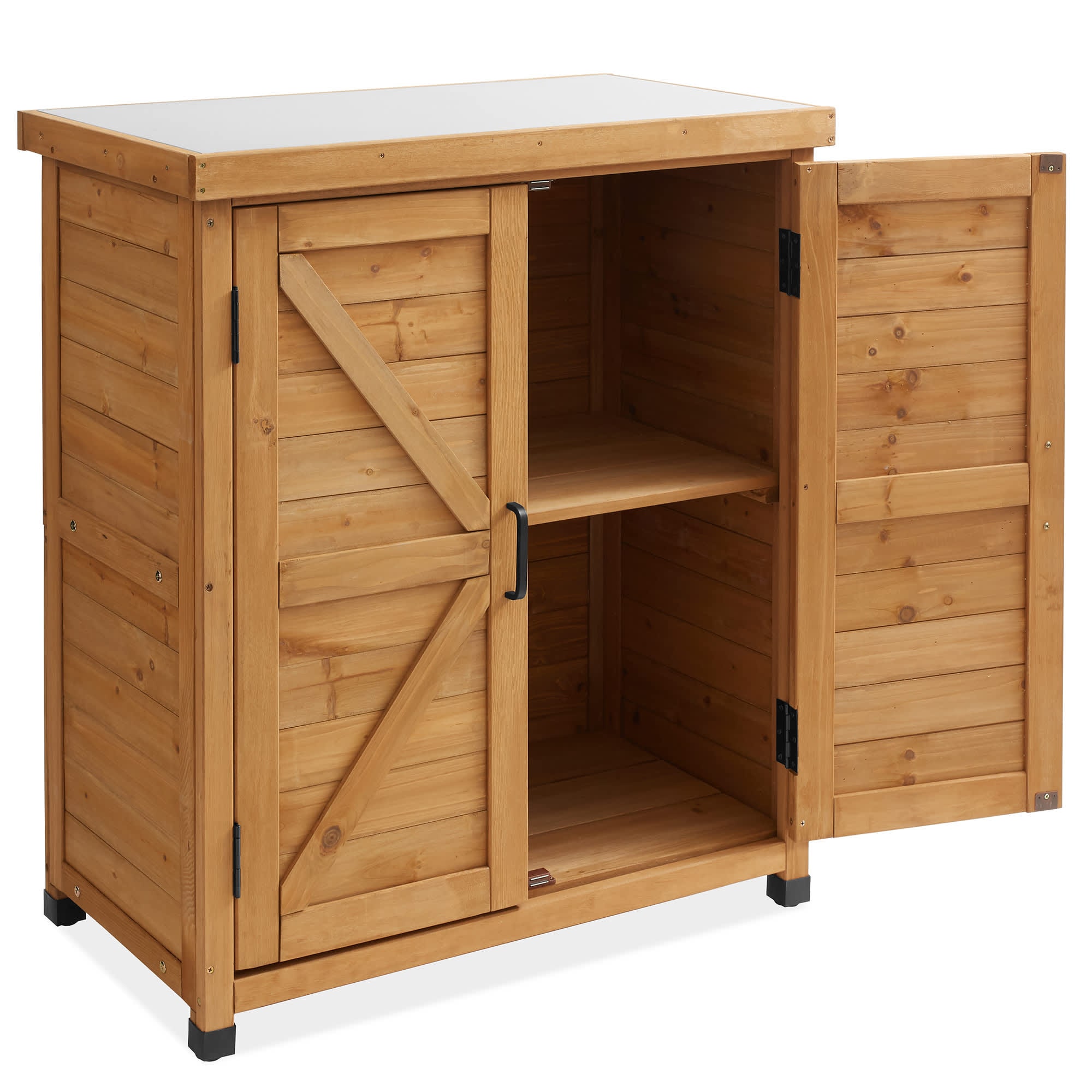 Casafield PAT-CAB-3136-NAT Outdoor Storage Cabinet and Potting Bench Table w/ Metal Top - Natural