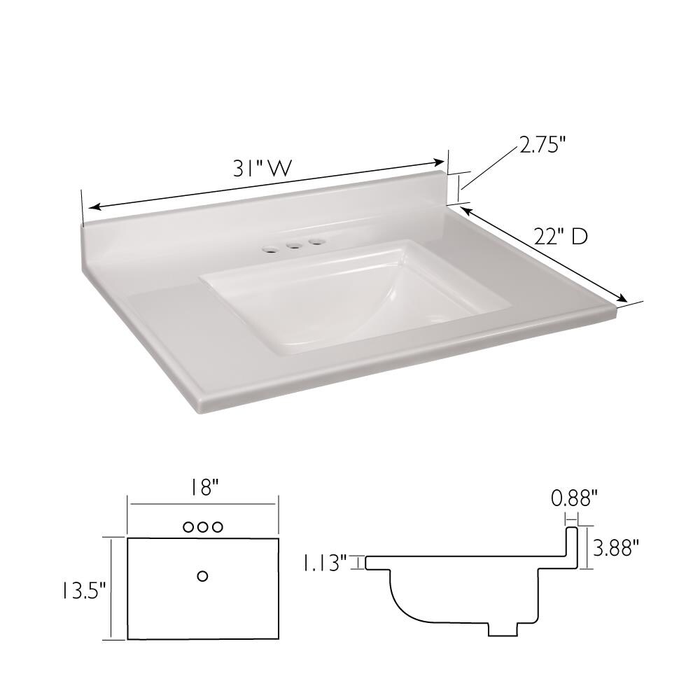 Design House Camilla 31-in Solid White Cultured Marble Single Sink ...