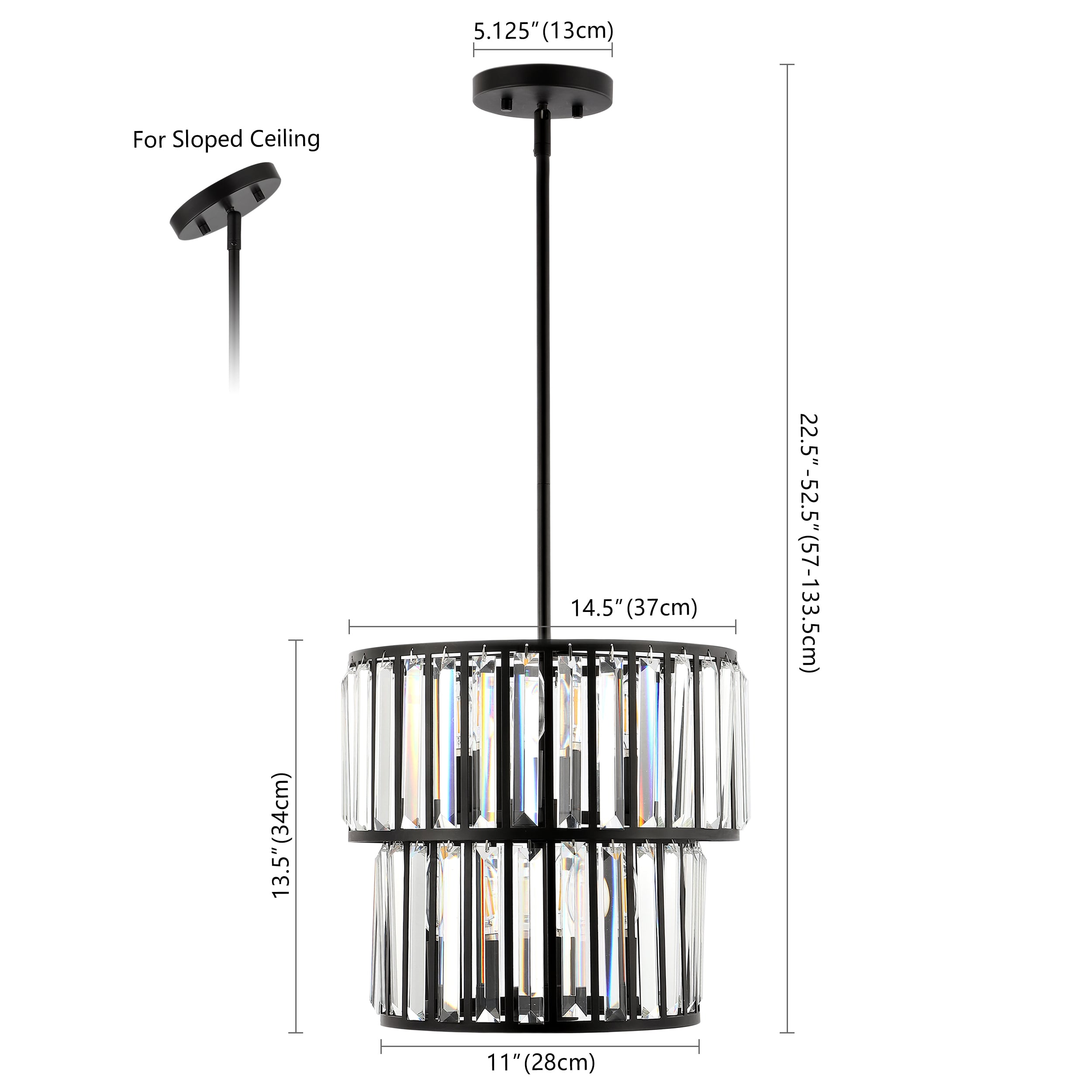 Shimmering Decadence 53'' Tiered Black Crystal Plug-in Chandelier