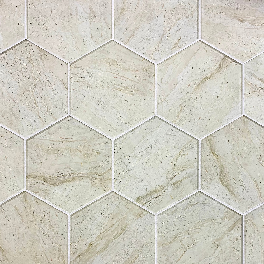 Abolos LWSWTJHEX-CM Nature Cream Beige 8-in x 8-in Glossy Glass Marble look Hexagon Standard Wall Tile ( 24-sq ft Carton )