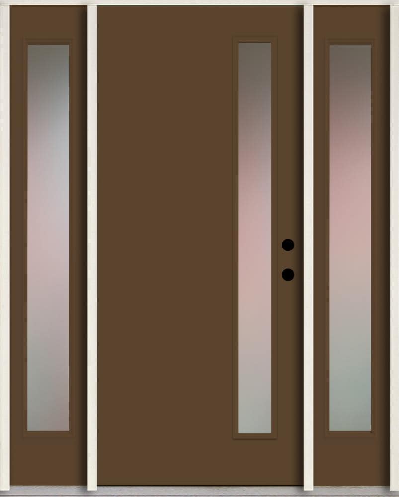 RELIABILT LO1065368 Spotlights 56-in x 80-in x 4-5/8-in Fiberglass 1/4 lite Left-hand inswing Sable Paint Painted Prehung Front Door with Sidelights Insulating core