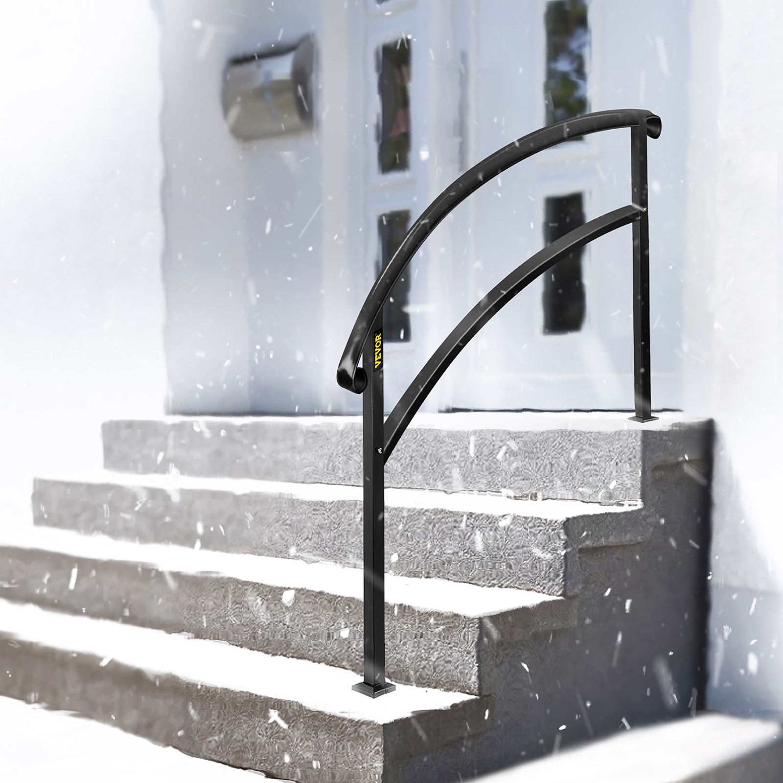 VEVOR Handrails Stair Railing 3-ft x 42-in Black Steel Deck Stair Rail ...