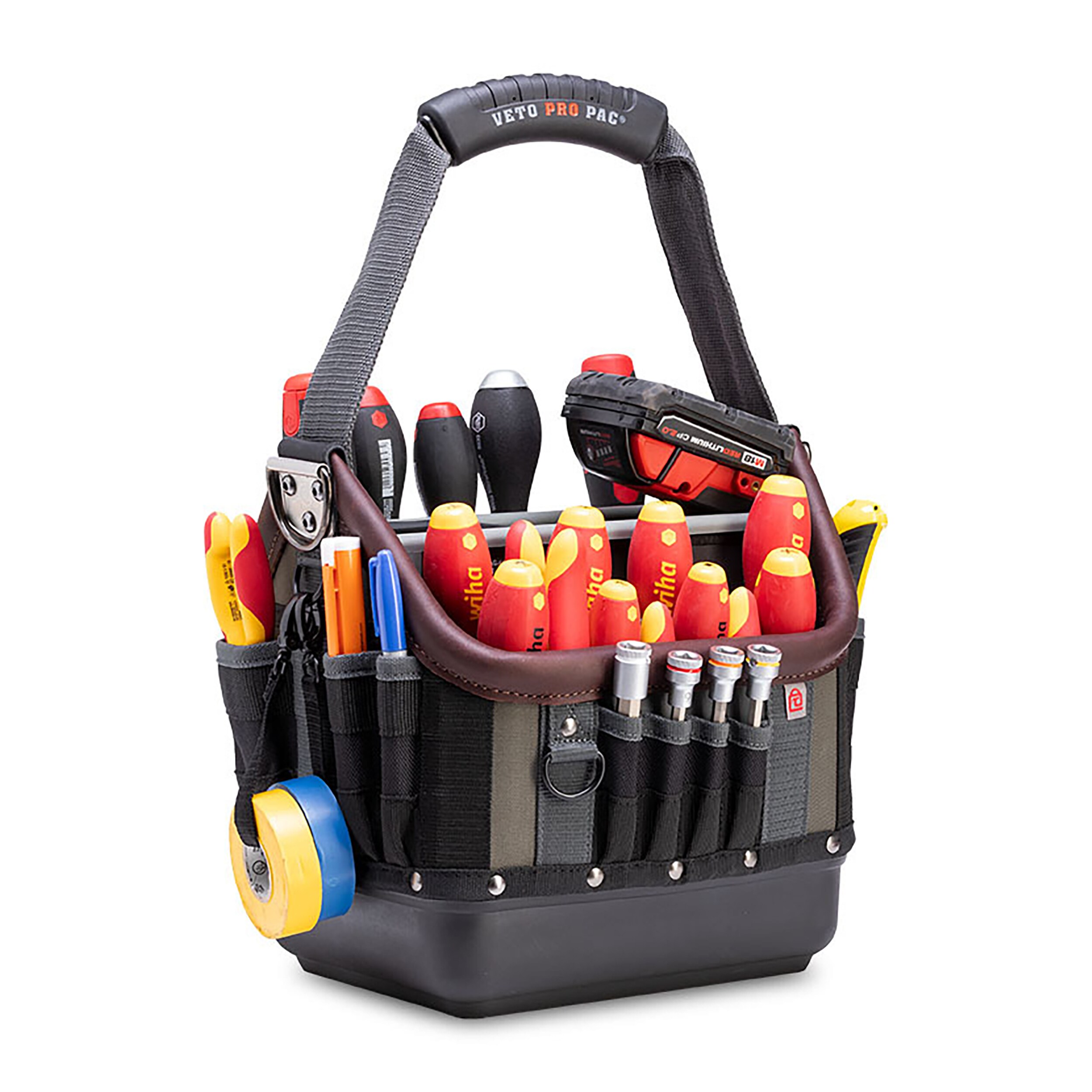Compact Black and Gray Nylon Tool Tote with Multiple Pockets