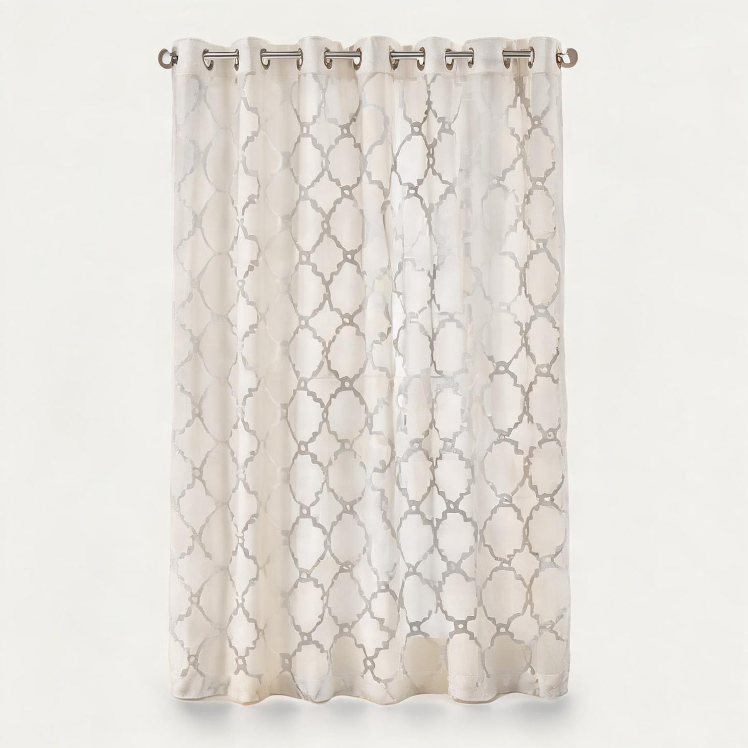Watnature Beige-Toned Sheer Curtain Panel 50 x 63 in Burnout Fretwork ...