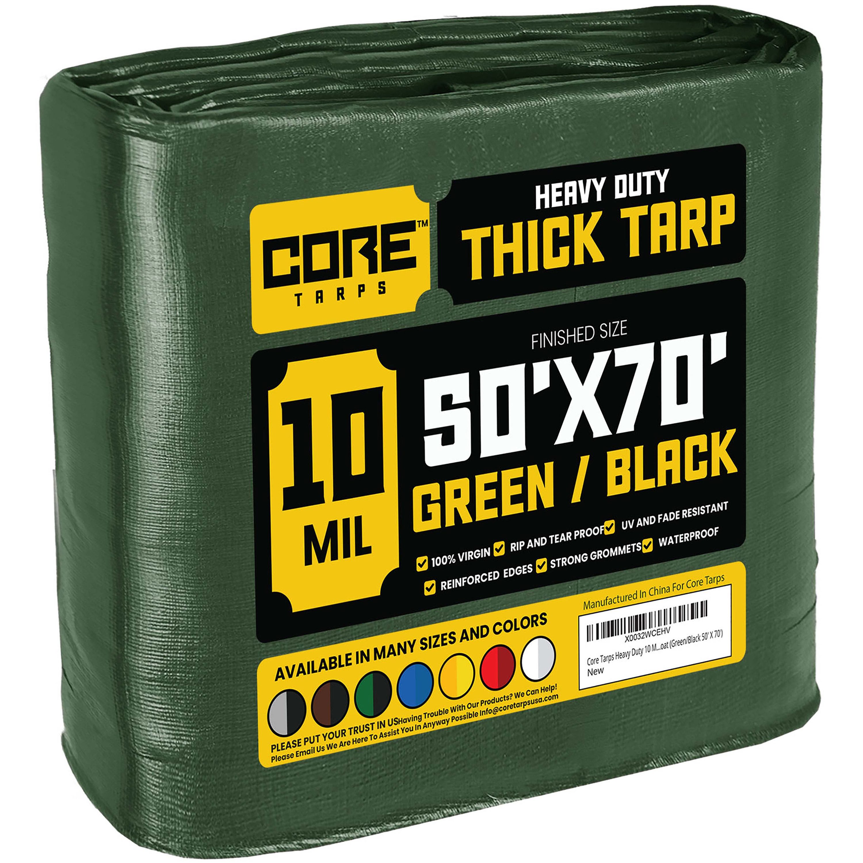 Core Tarps CT-603-50X70 50-ft x 70-ft Green Waterproof Commercial Polyethylene 10-Mils Tarp